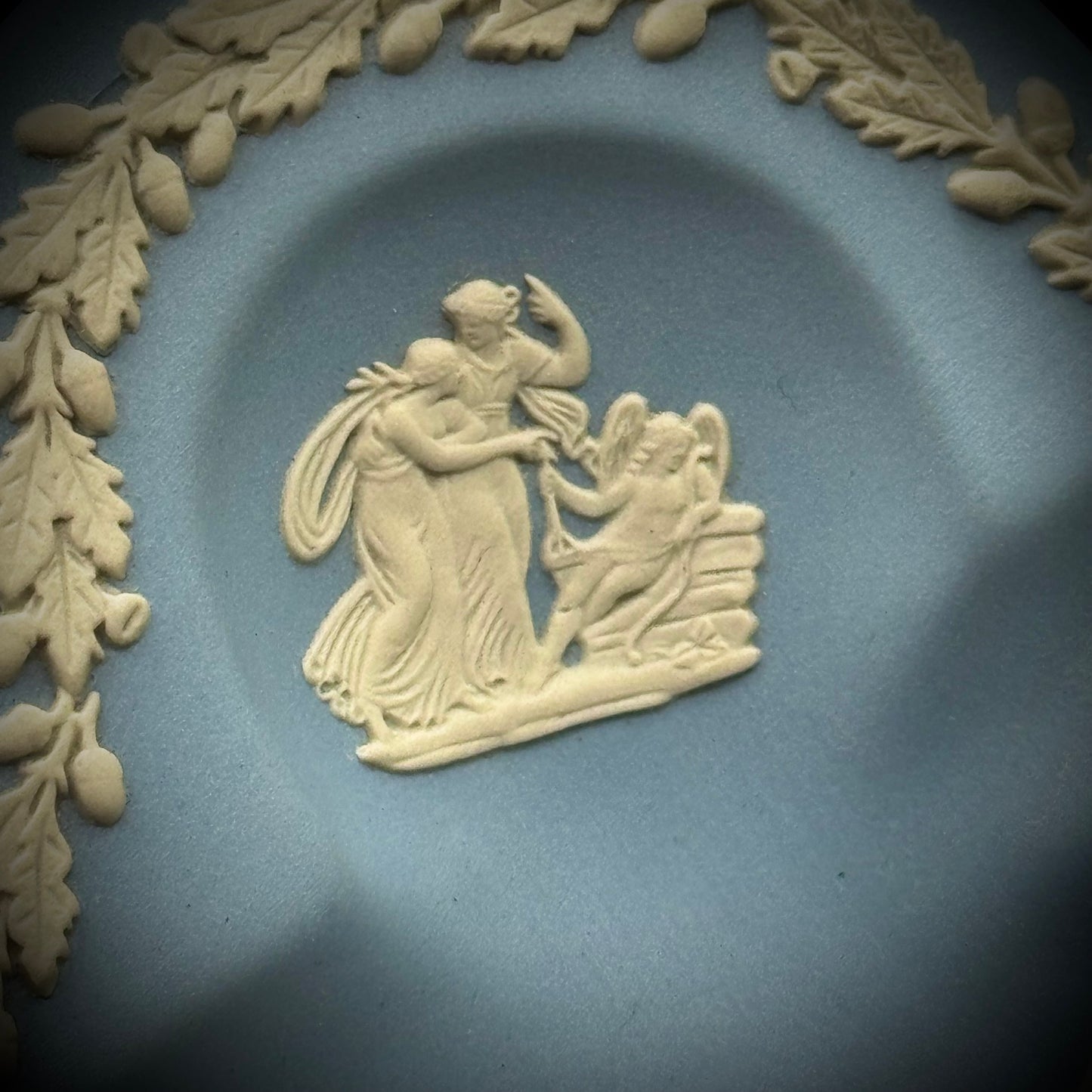Vintage Wedgwood Blue Japserware Clover Dish with Cherub Motif