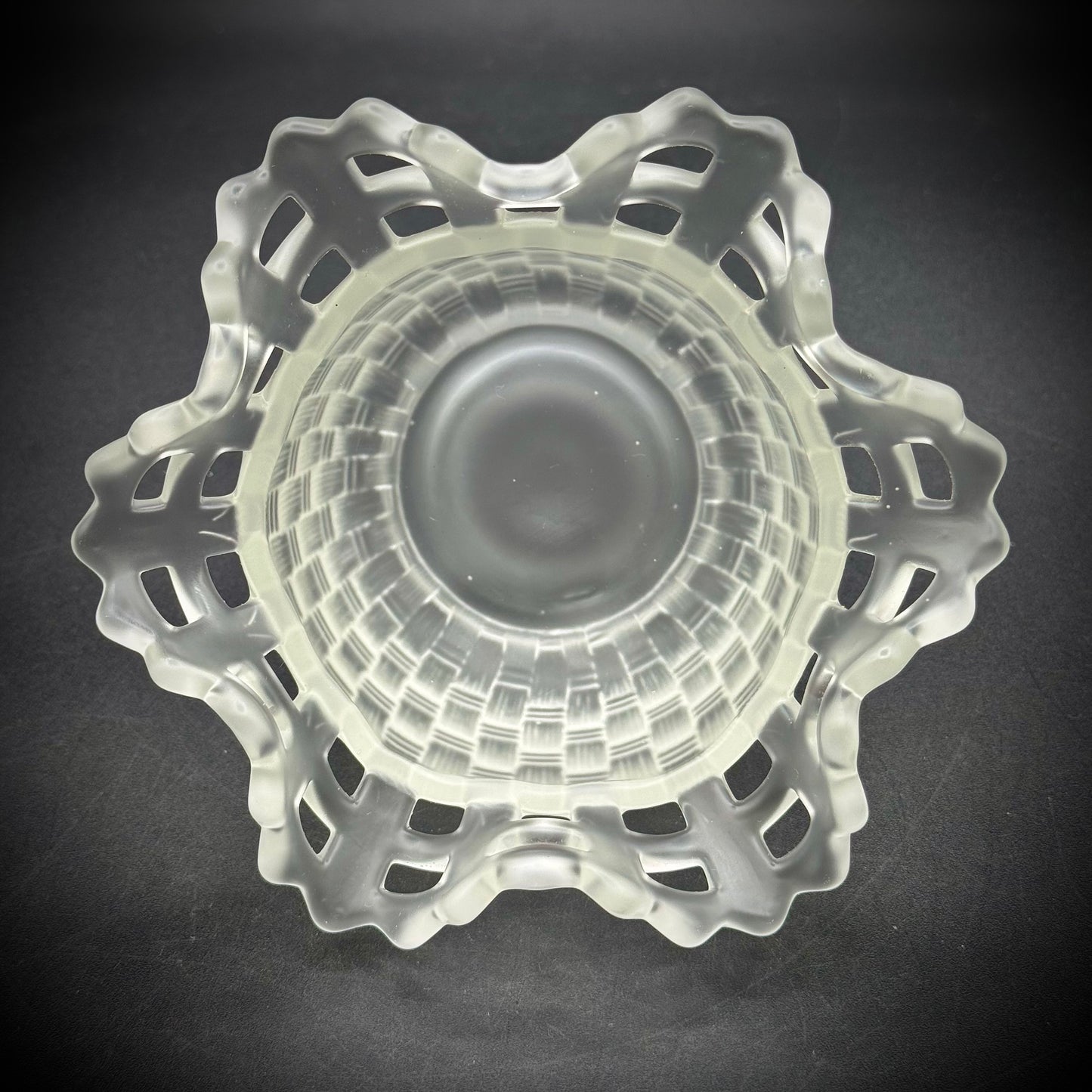 Vintage Fenton Opalescent Basket Weave Ruffle Bowl