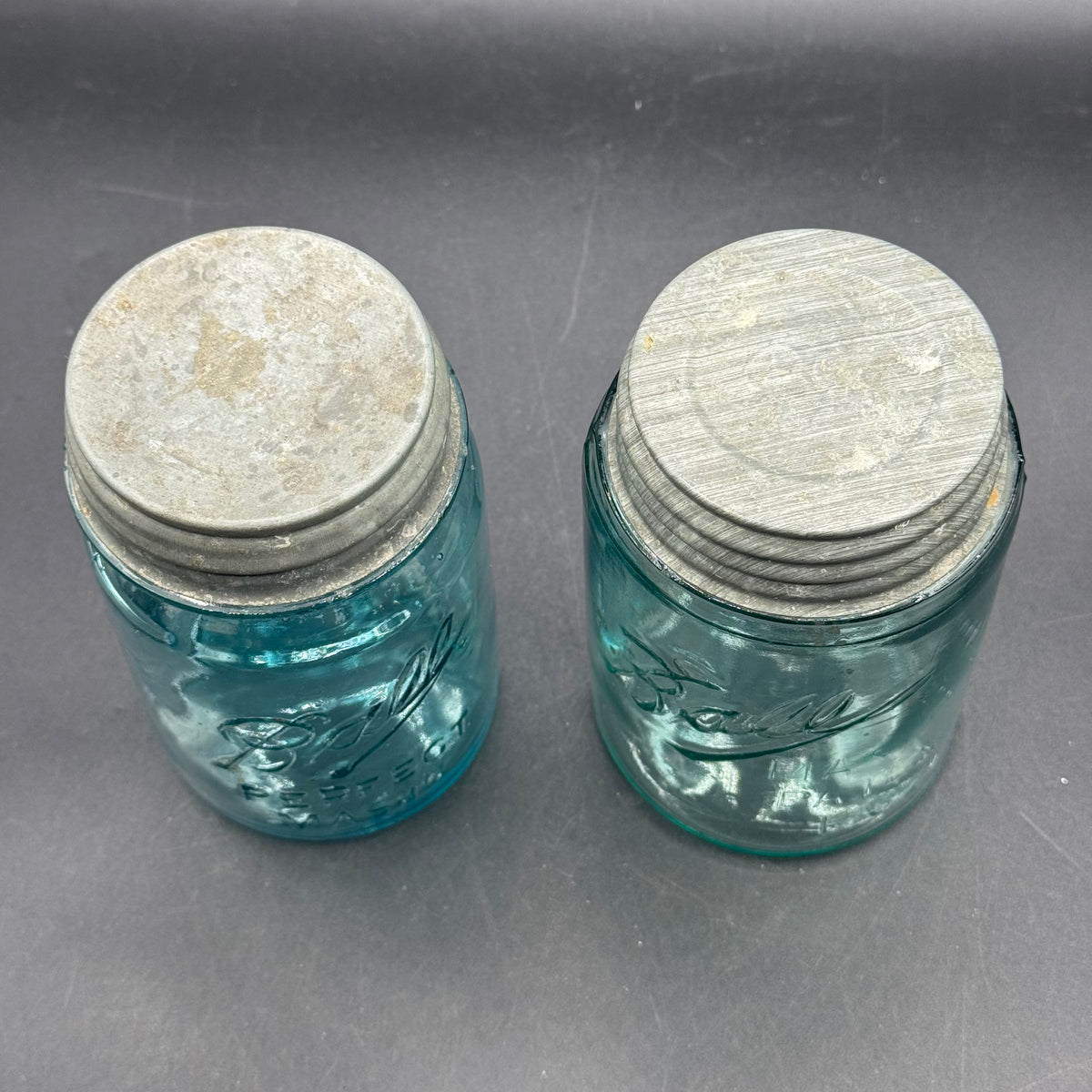 Pair of Vintage Blue Ball Perfect Mason Jars with Zinc Screw Top Lids