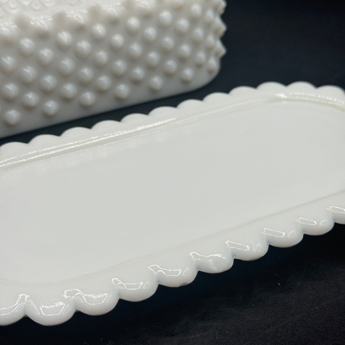 Vintage Fenton Hobnail Milk Glass Lidded Butter Dish