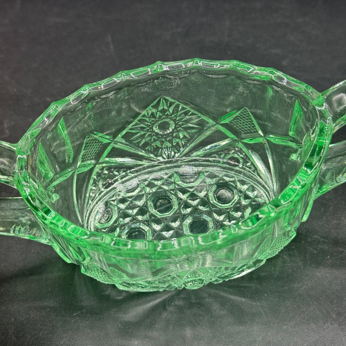 1930s Imperial Uranium Glass Double Handle Sugar