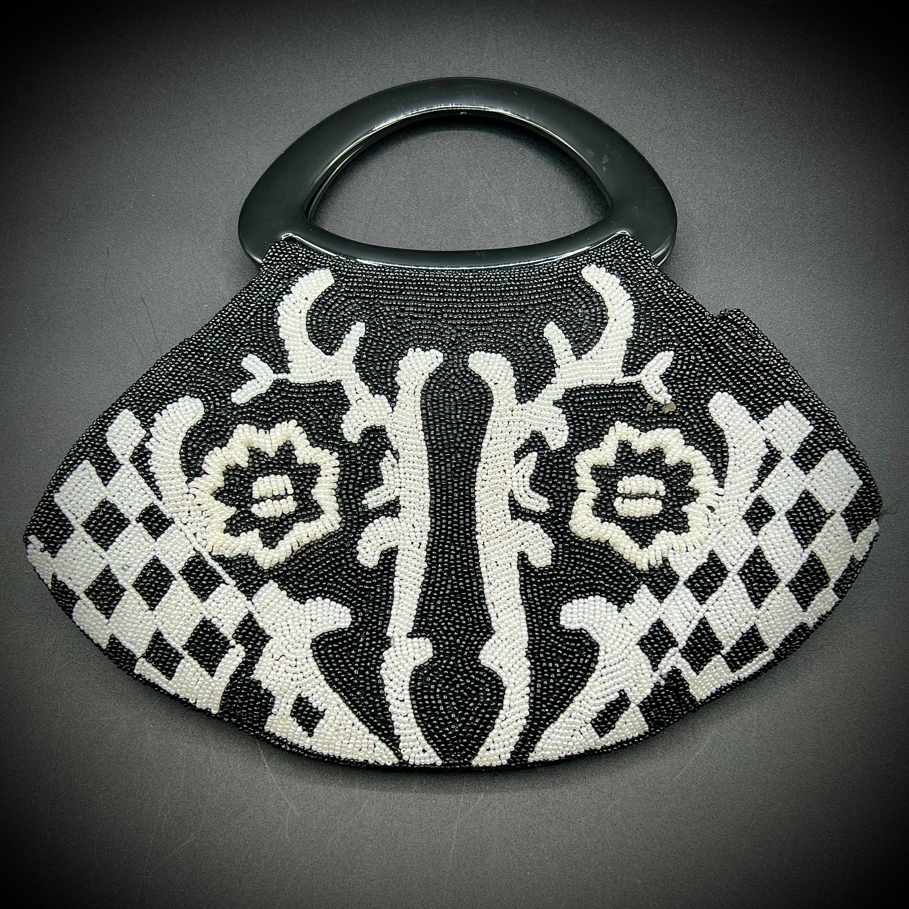 Heavy Beaded Ornate Black & White Purse Picker Road Boutique
