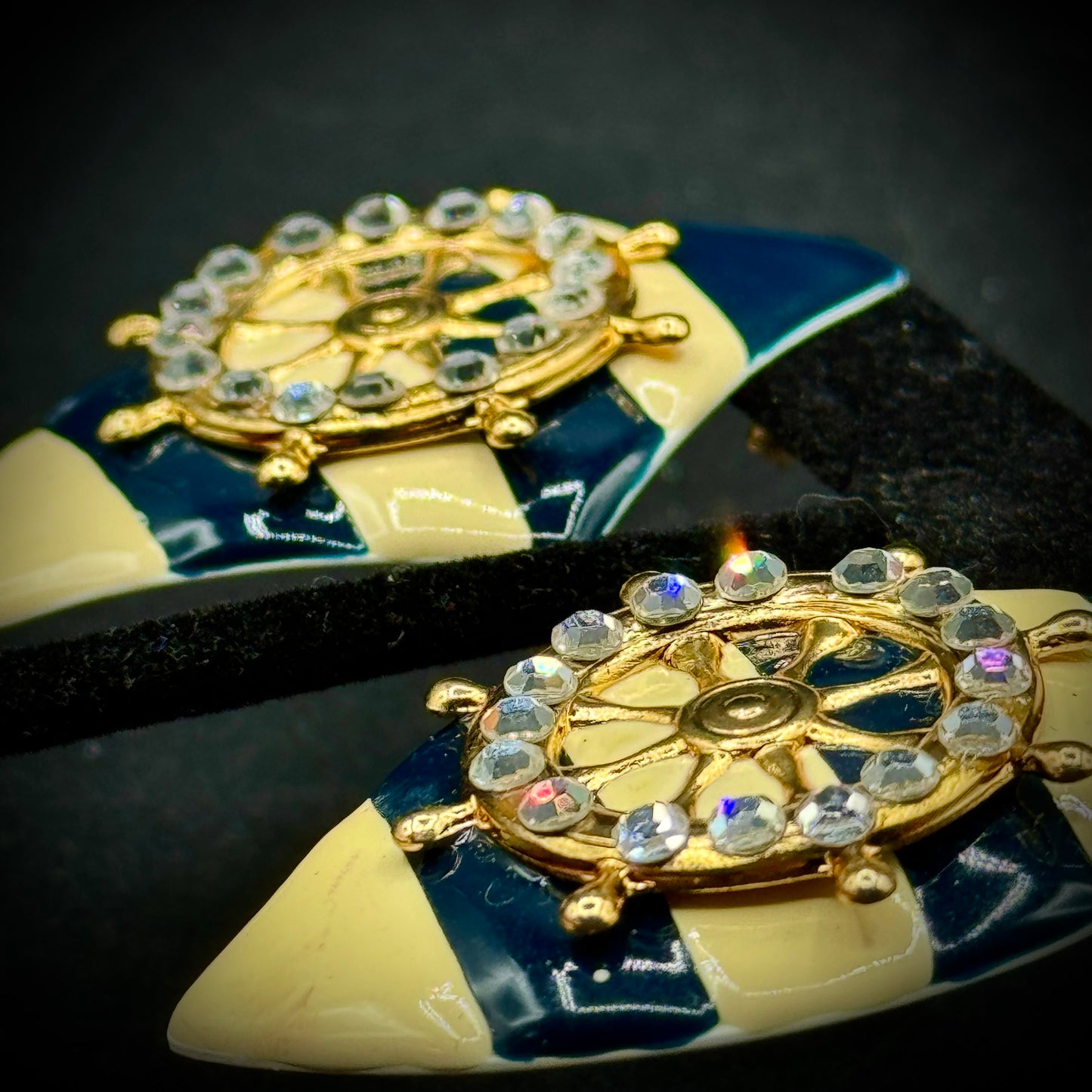 Vintage Nautical Design Enamel and Rhinestone Earrings
