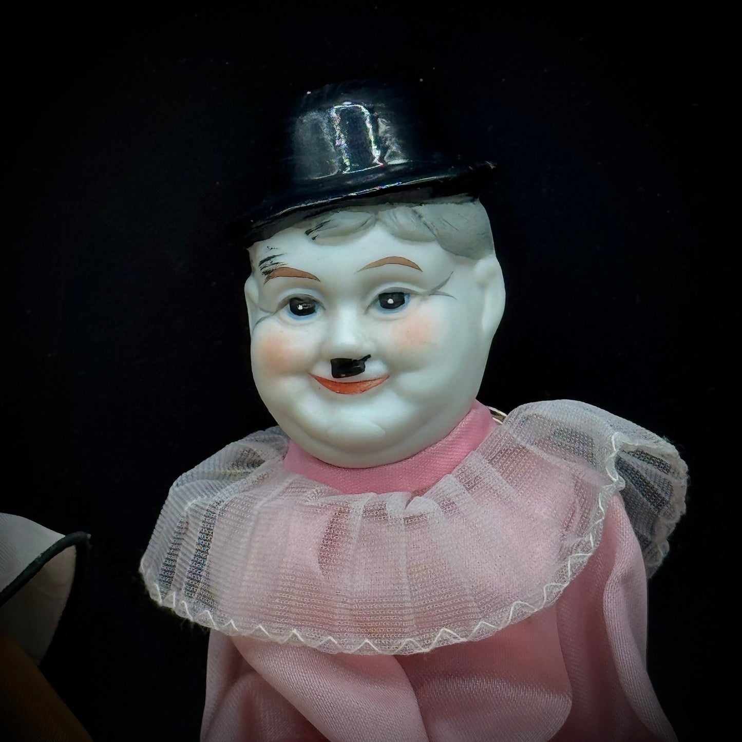 Vintage Laurel & Hardy Clown/Jester Bisque Porcelain Dolls
