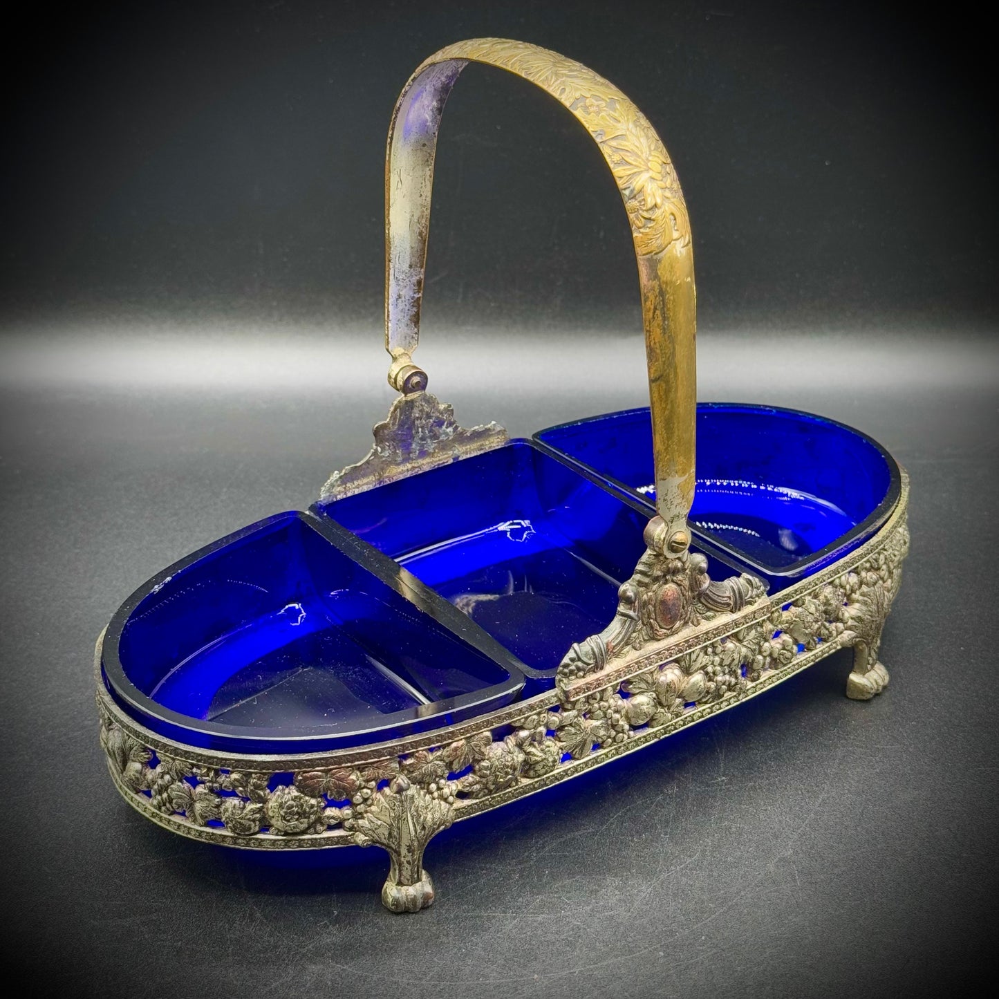 Vintage Cobalt Blue Footed Jardinier