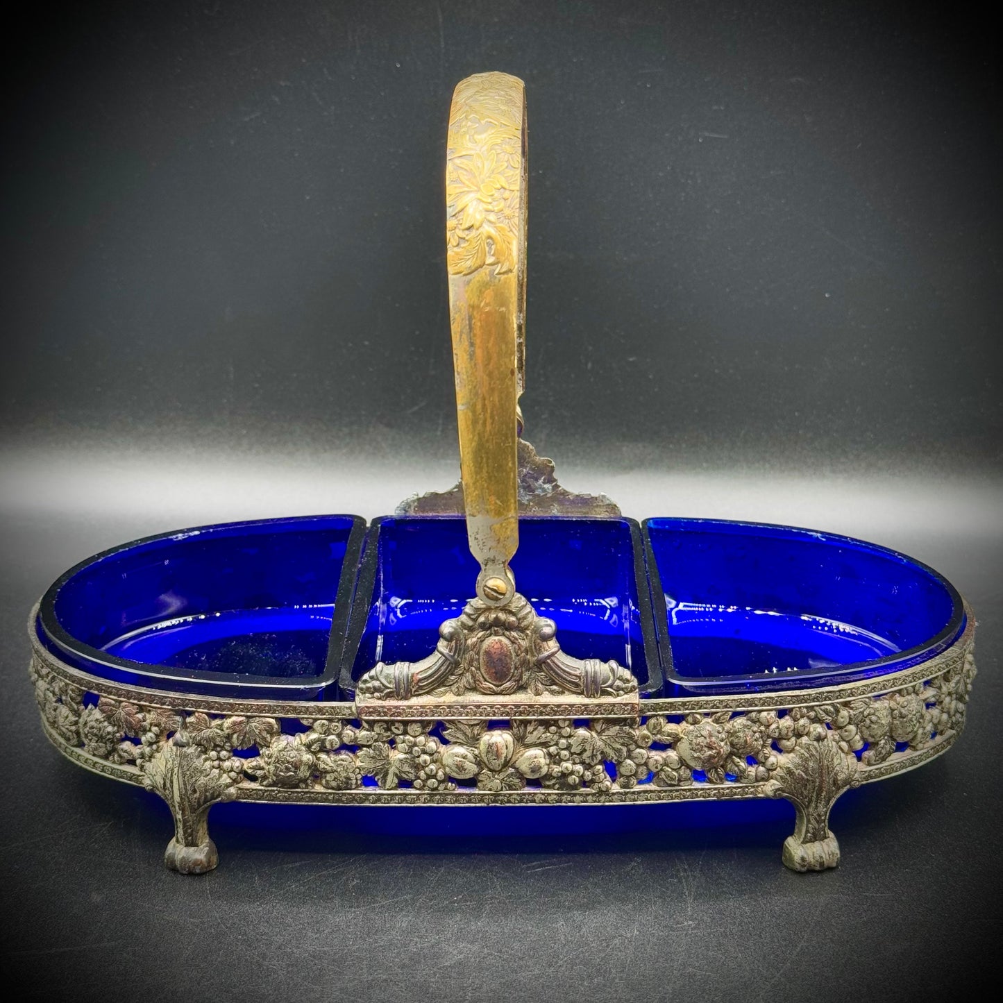 Vintage Cobalt Blue Footed Jardinier