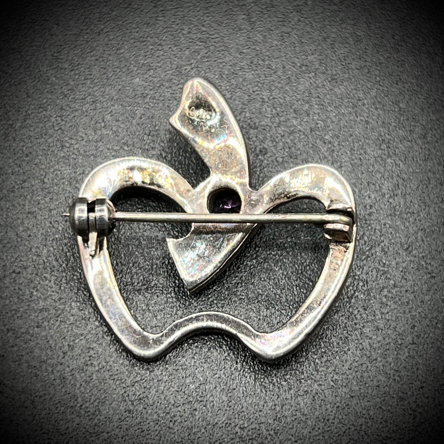 Sterling Silver Amethyst & Marcasite Apple Motif Pin