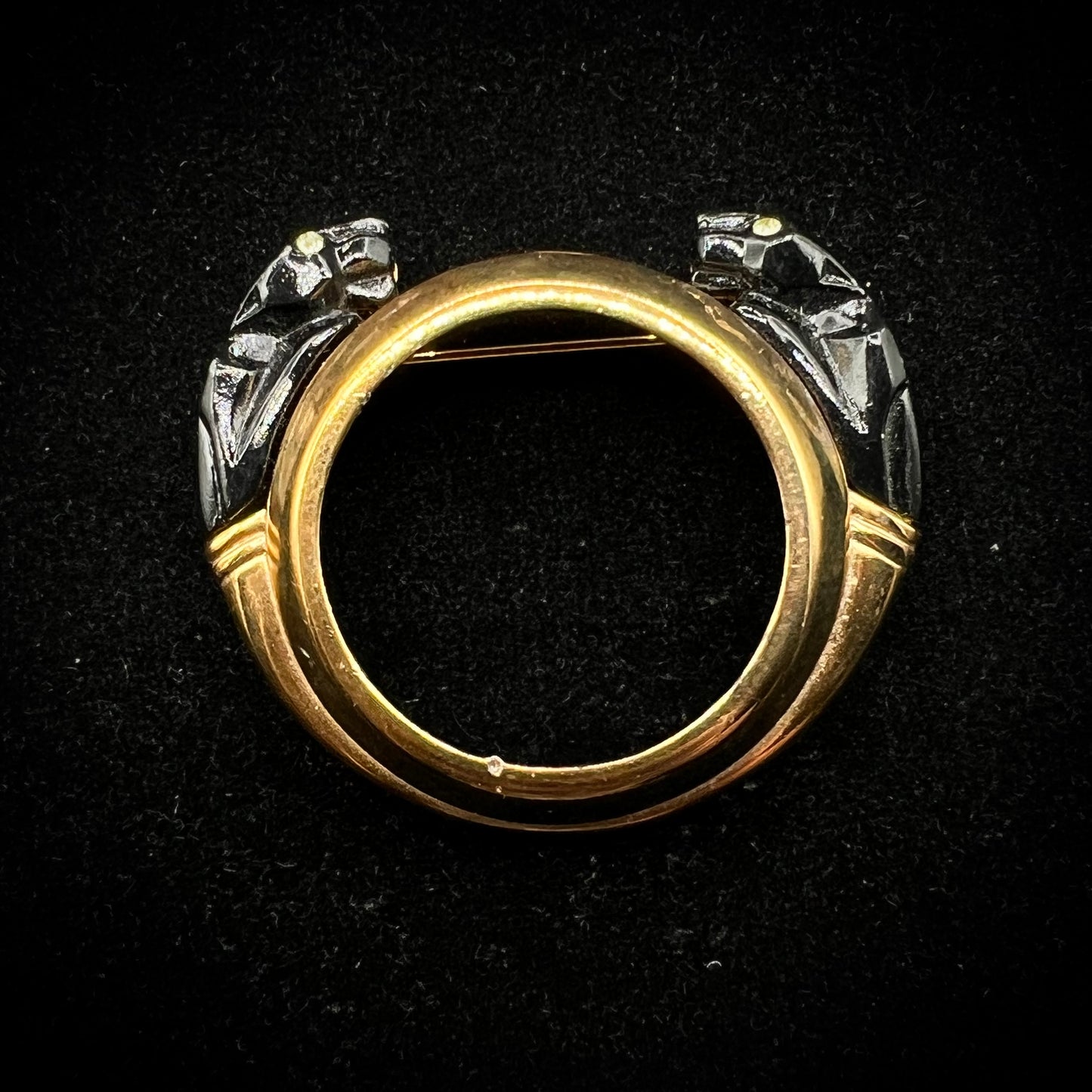 Vintage Gold Gilt Black Enamel Panther Rhinestone Brooch
