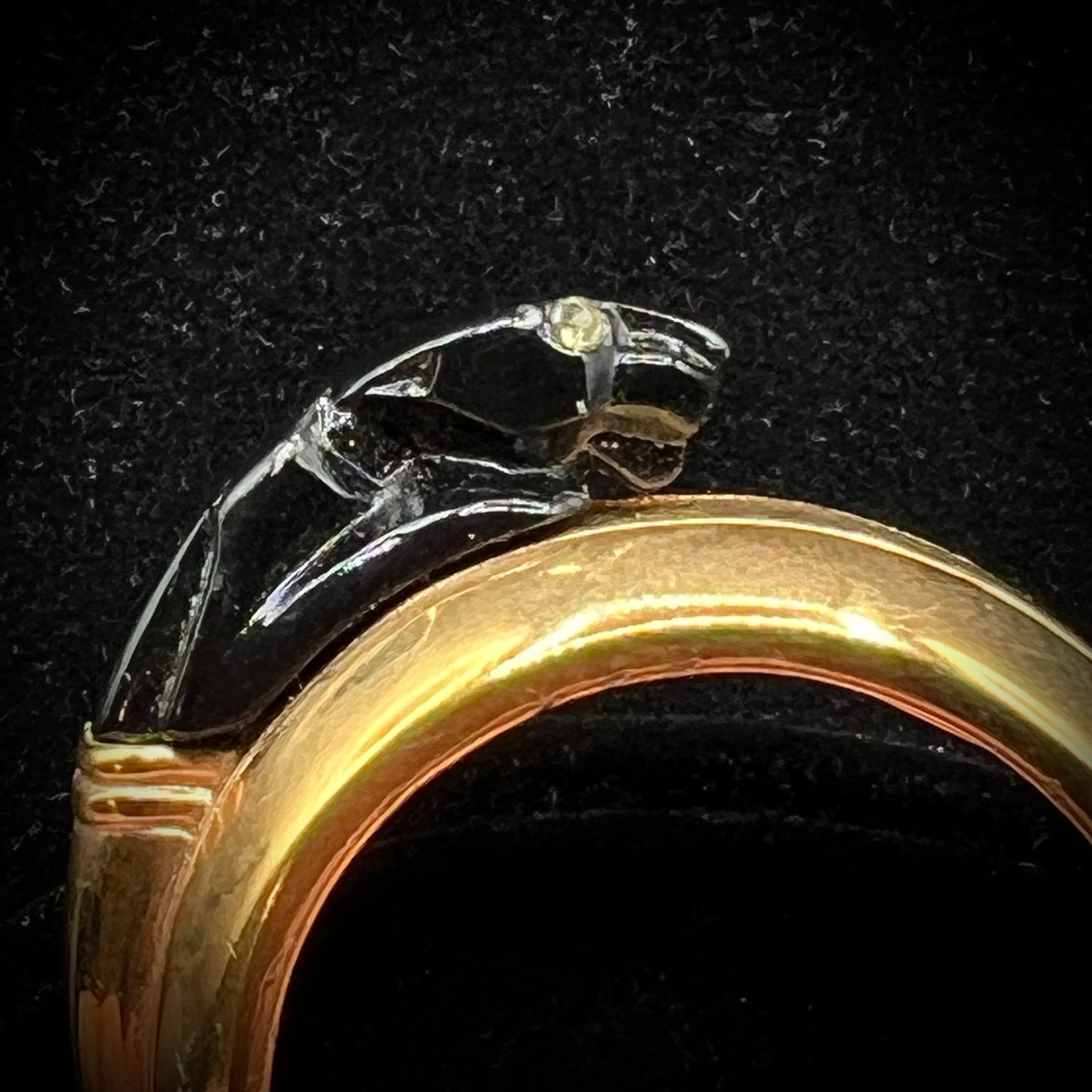 Vintage Gold Gilt Black Enamel Panther Rhinestone Brooch