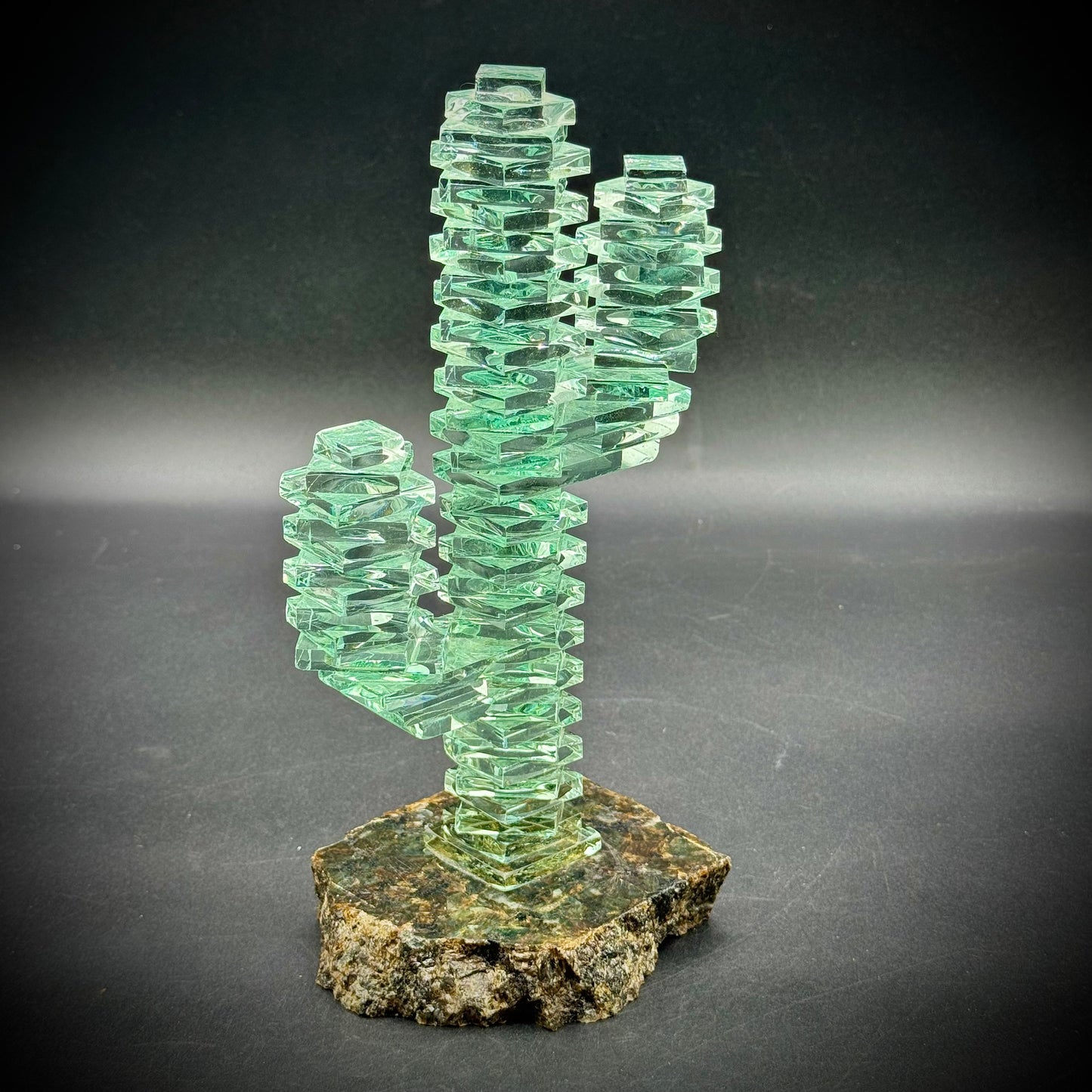 Vintage Stacked Glass Cactus on Marble Base
