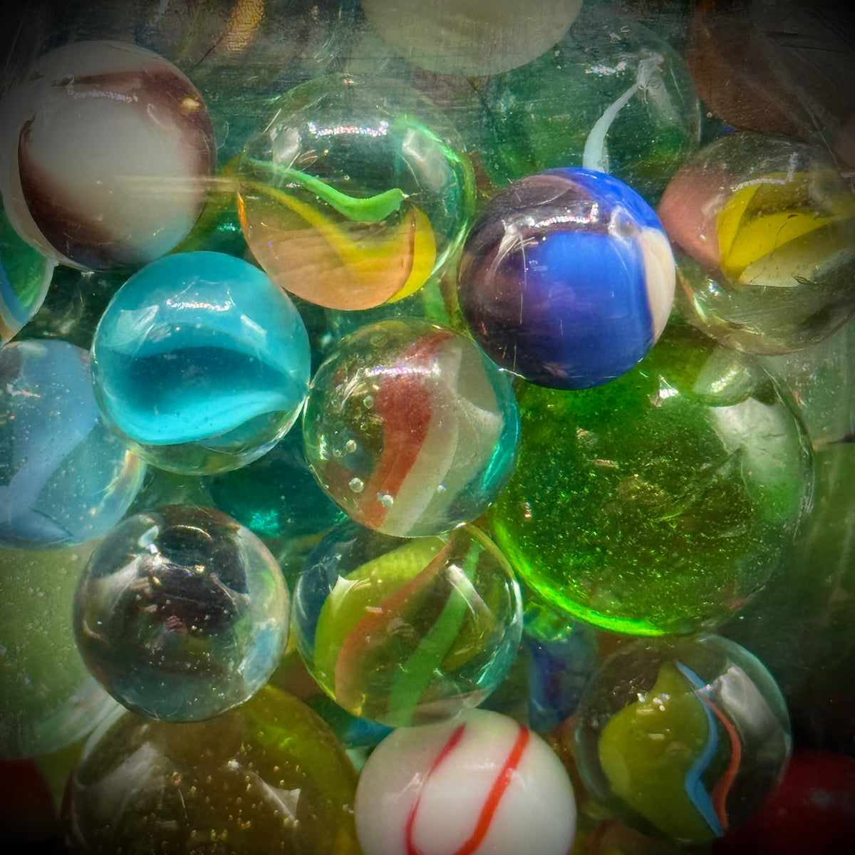 Massive Lidded Jar Full of Vintage Small and Large Marbles