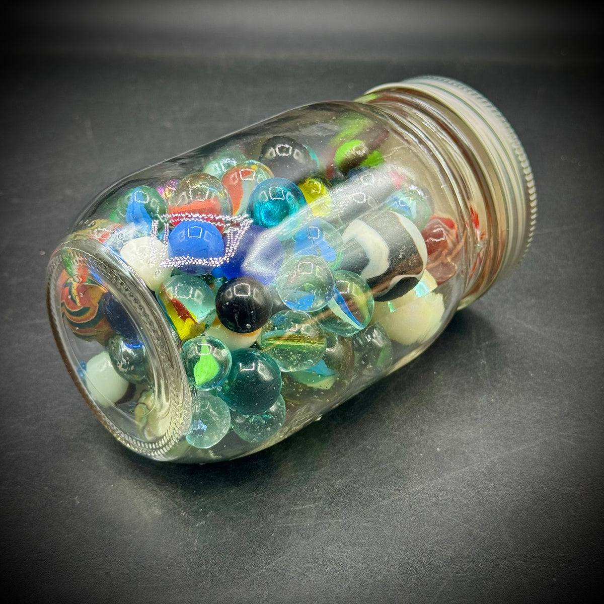 Vintage Kerr Jar Full of Small and Large Marbles