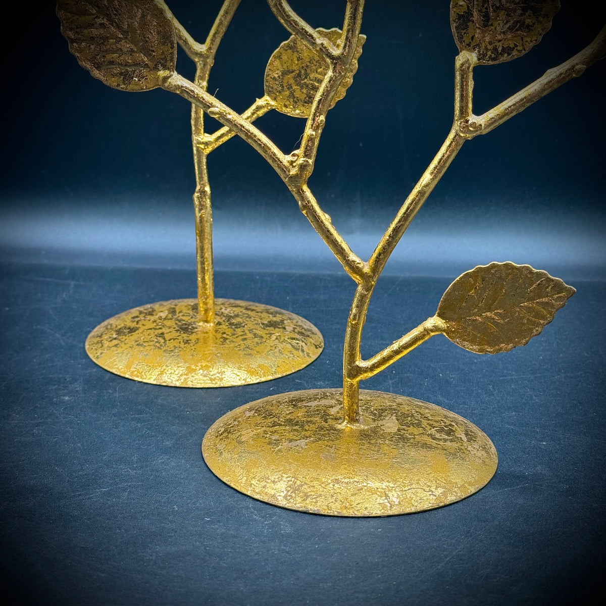 Pair of Weeping Gold Style Coil Top Nest Candle Holders