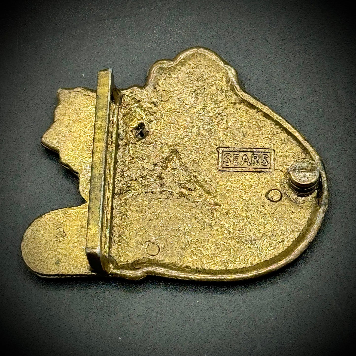 Vintage 1970s Frog & Flower Sears Brass Belt Buckle