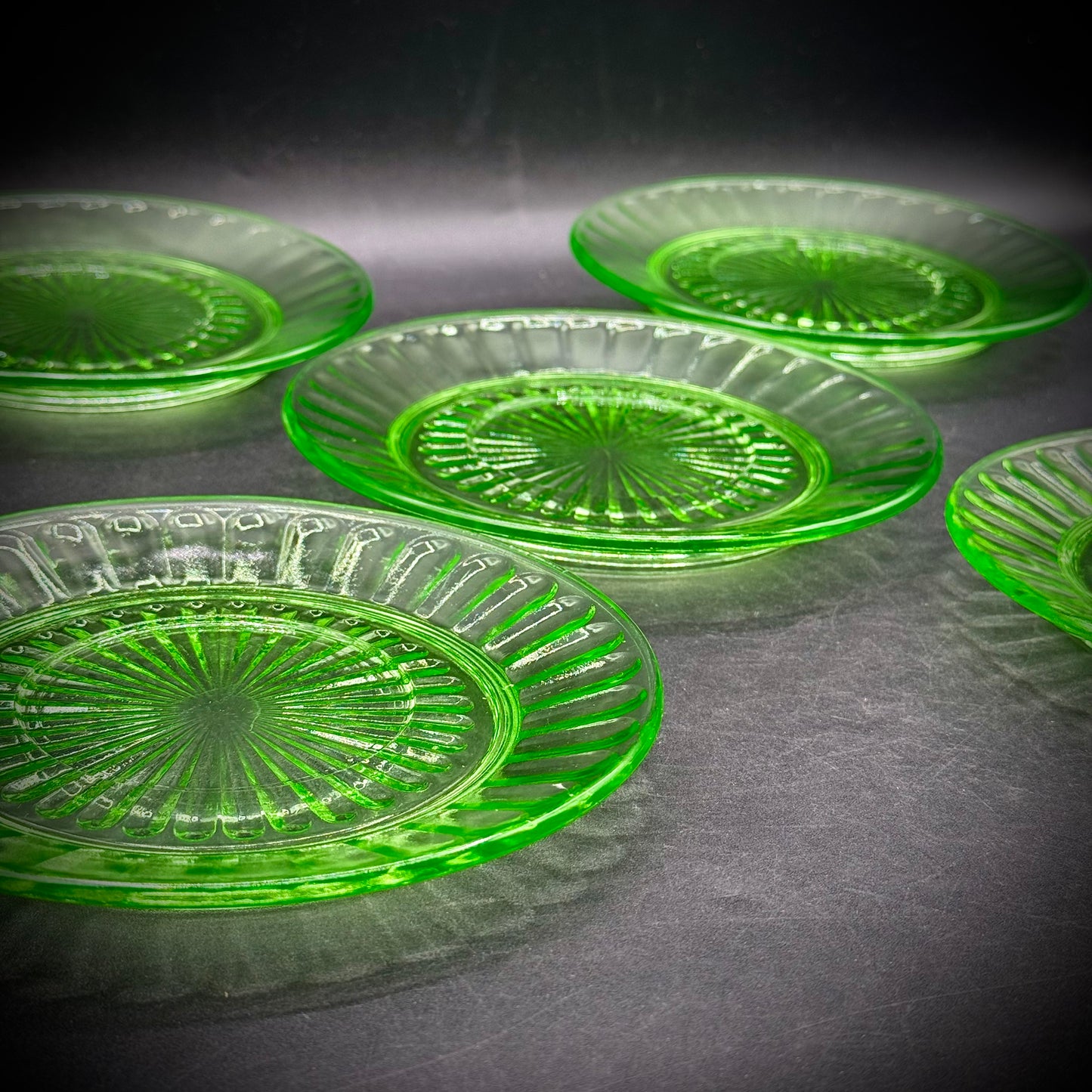 Set of Five Vintage Uranium Glass Dishes