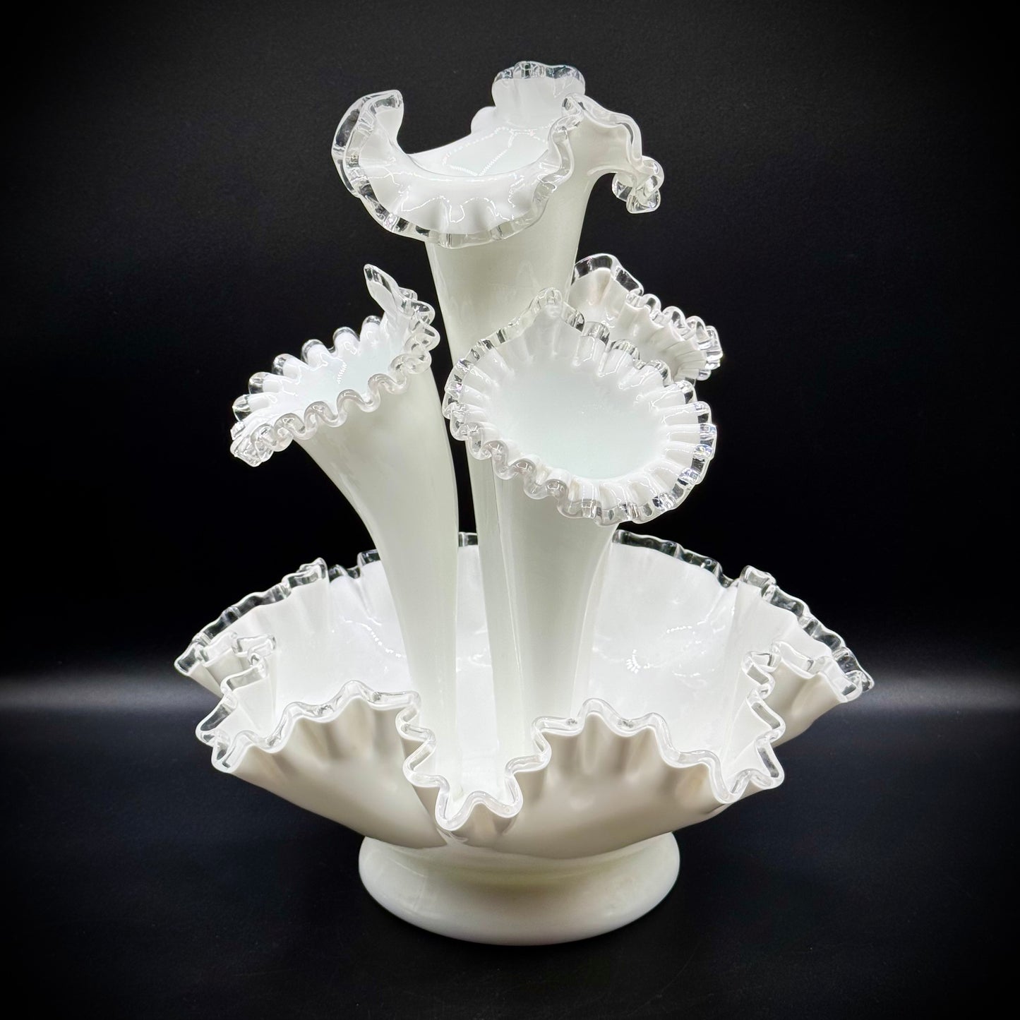 Vintage Fenton Silver Crest Epergne Glass Centerpiece