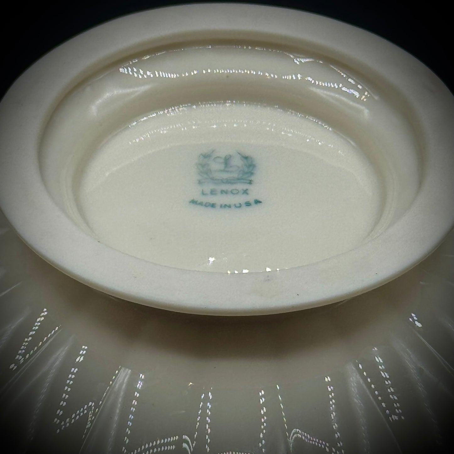 Vintage Lenox USA Blue Mark Scalloped Footed Bowl
