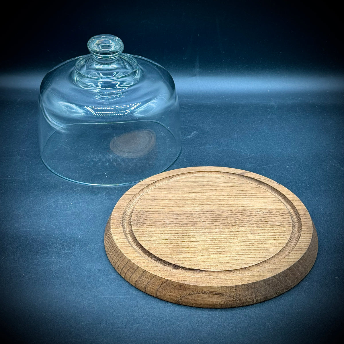 Glass Cloche on Wood Base Cheese Dish