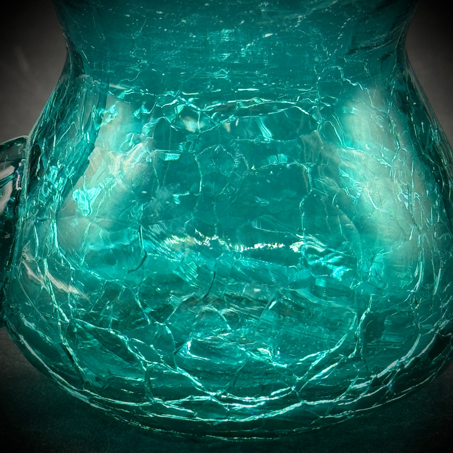 Vintage Aqua Crackle Glass Handled Pitcher