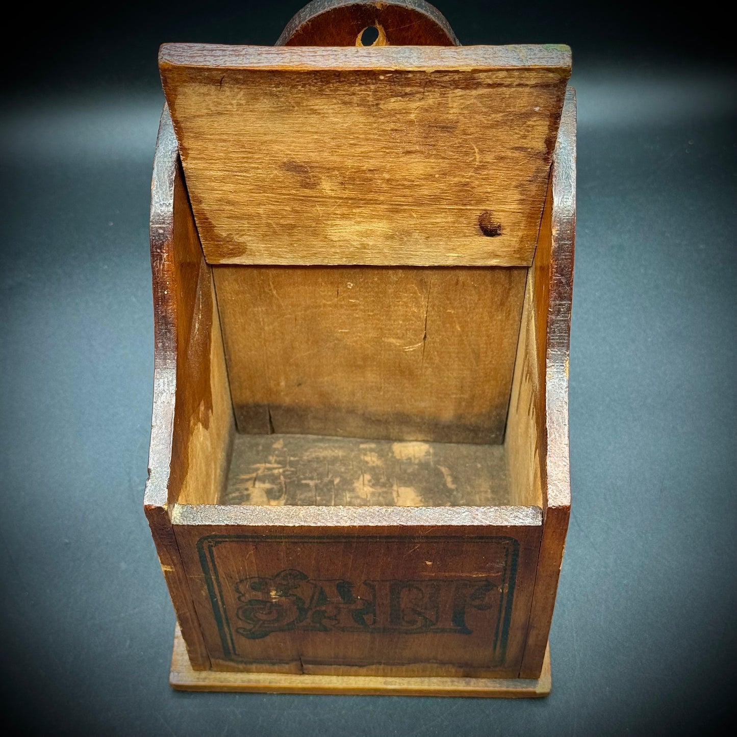 19th Century Primitive Antique Wood Salt Box
