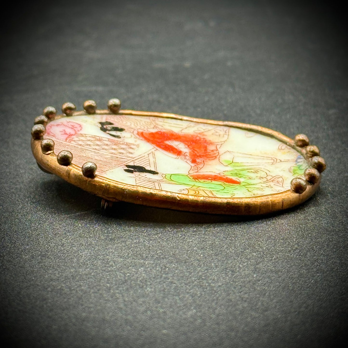 Antique Japanese Pottery Brooch/Pendant Piece of Possible Meiji Dynasty Satsuma Porcelain