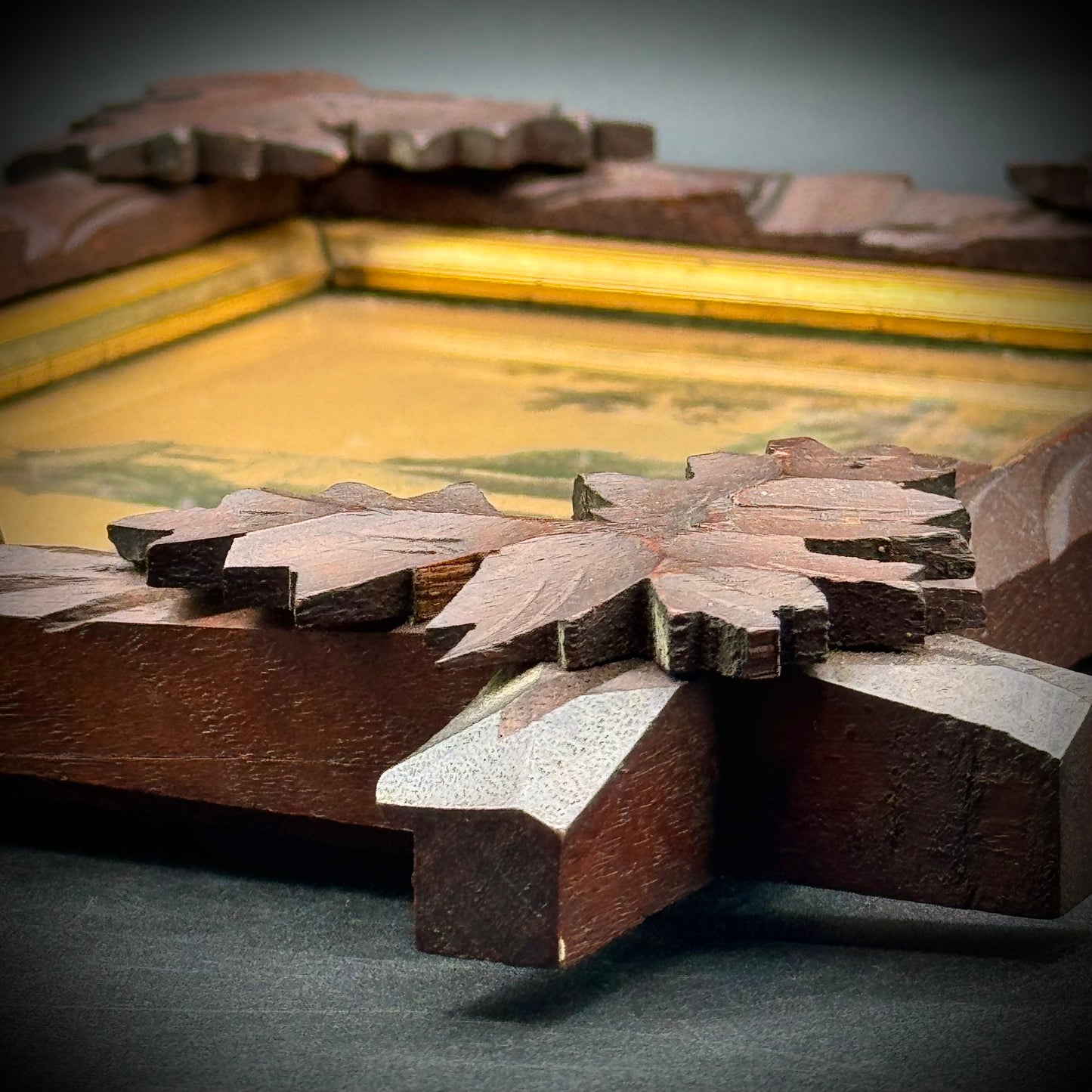 Antique Victorian Stunning Wood Frame with Hand Tinted Lithograph