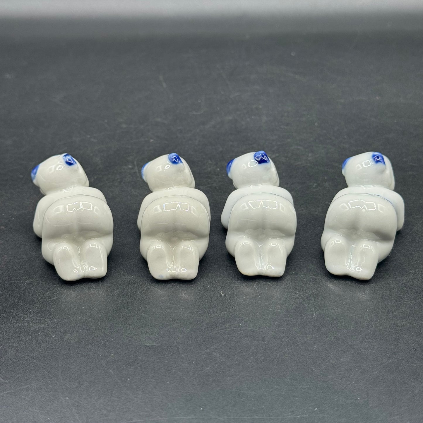 Set of 4 Vintage Blue & White Crawling Baby Chopstick Rests