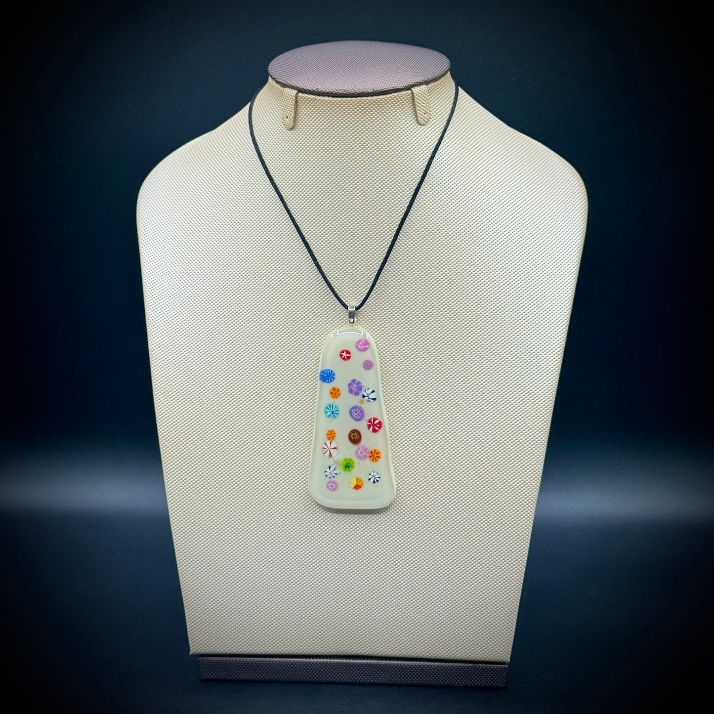 Artist Signed Dichroic Glass Pendant on Silk Cord #01