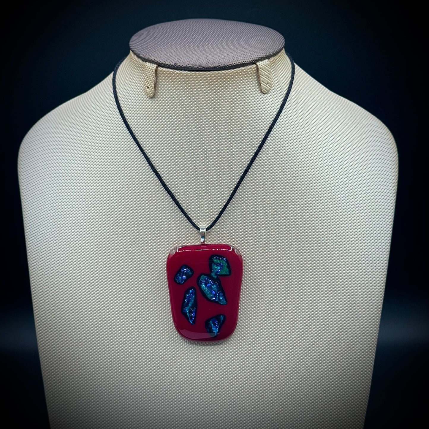 Artist Signed Dichroic Glass Pendant on Silk Cord #03