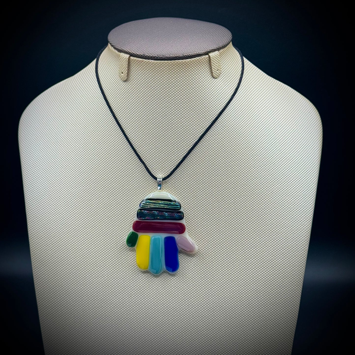 Artist Signed Dichroic Glass Pendant on Silk Cord #05