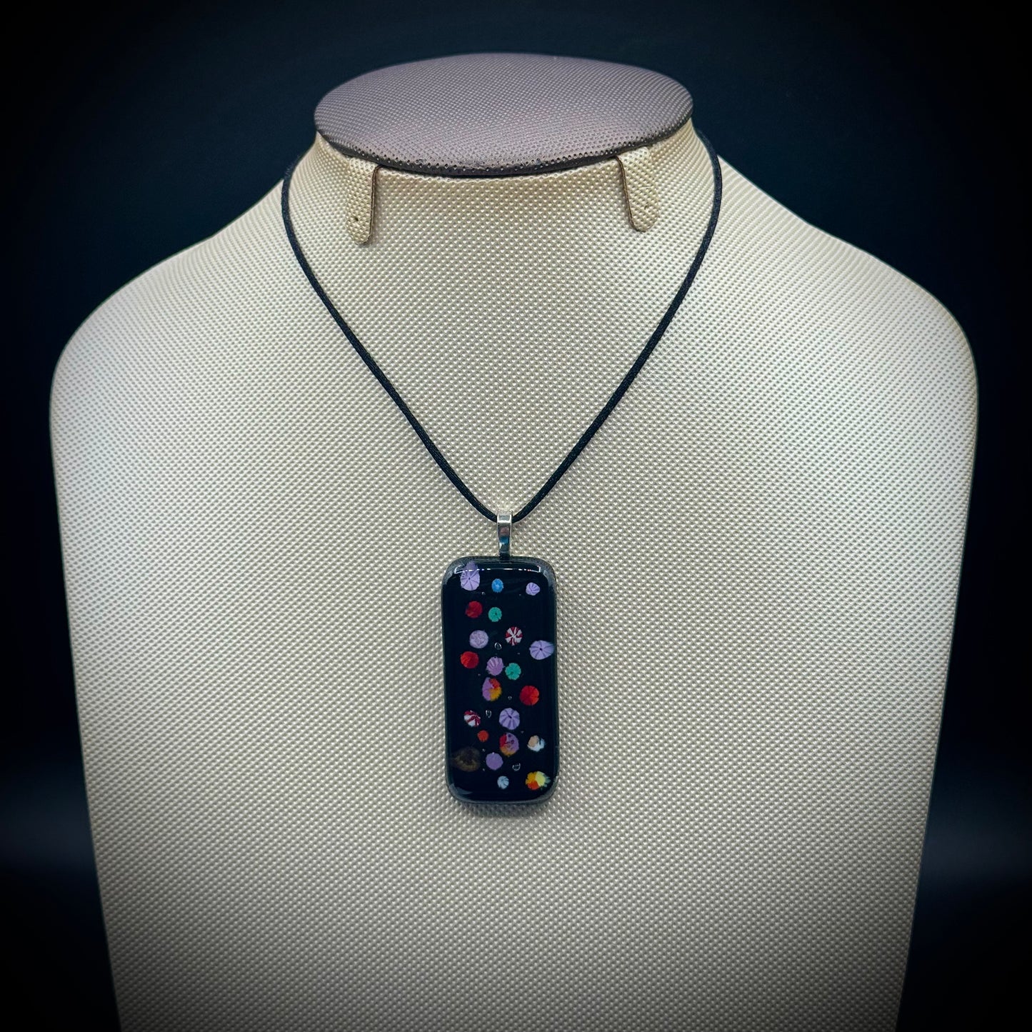 Artist Signed Dichroic Glass Pendant on Silk Cord #09