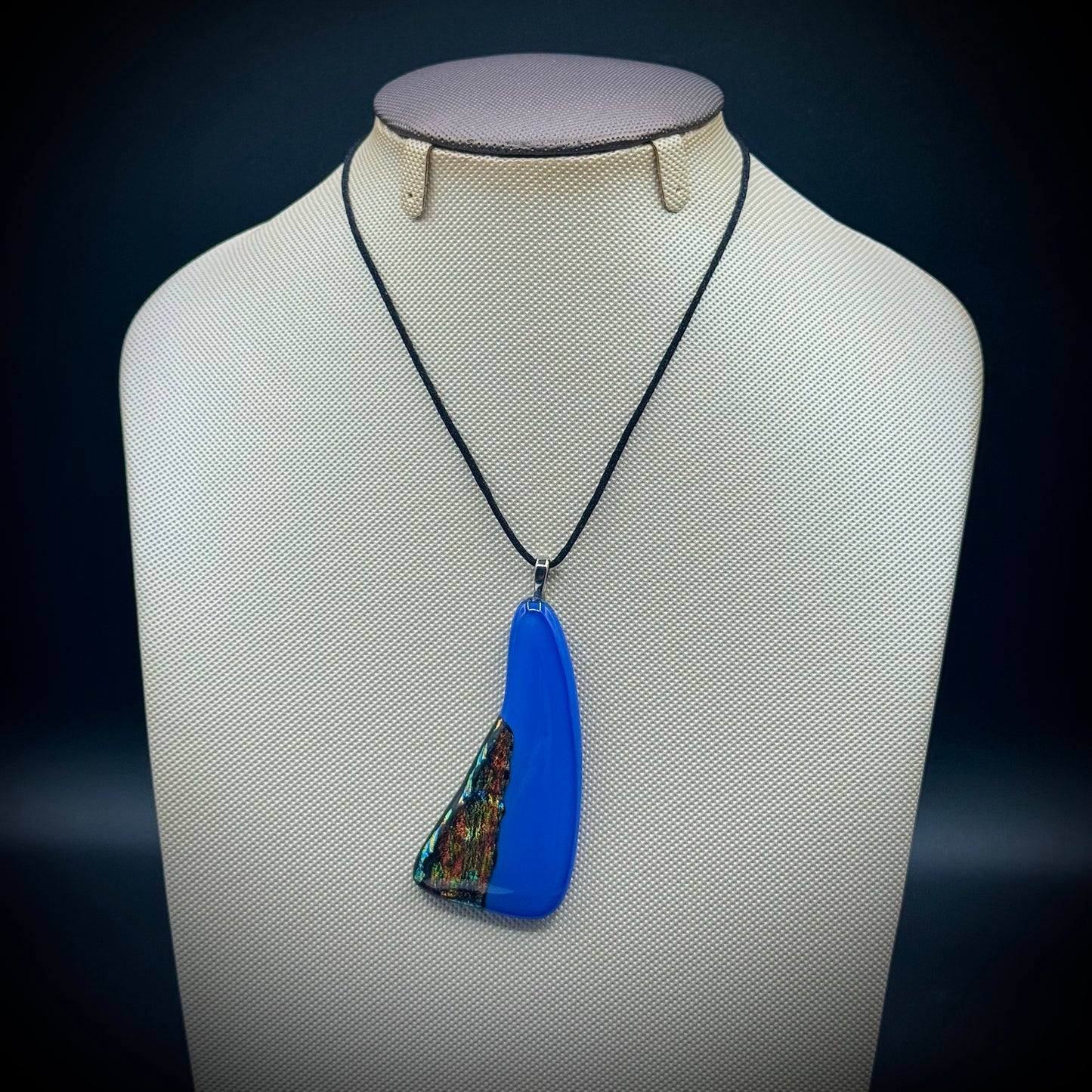Artist Signed Dichroic Glass Pendant on Silk Cord #10