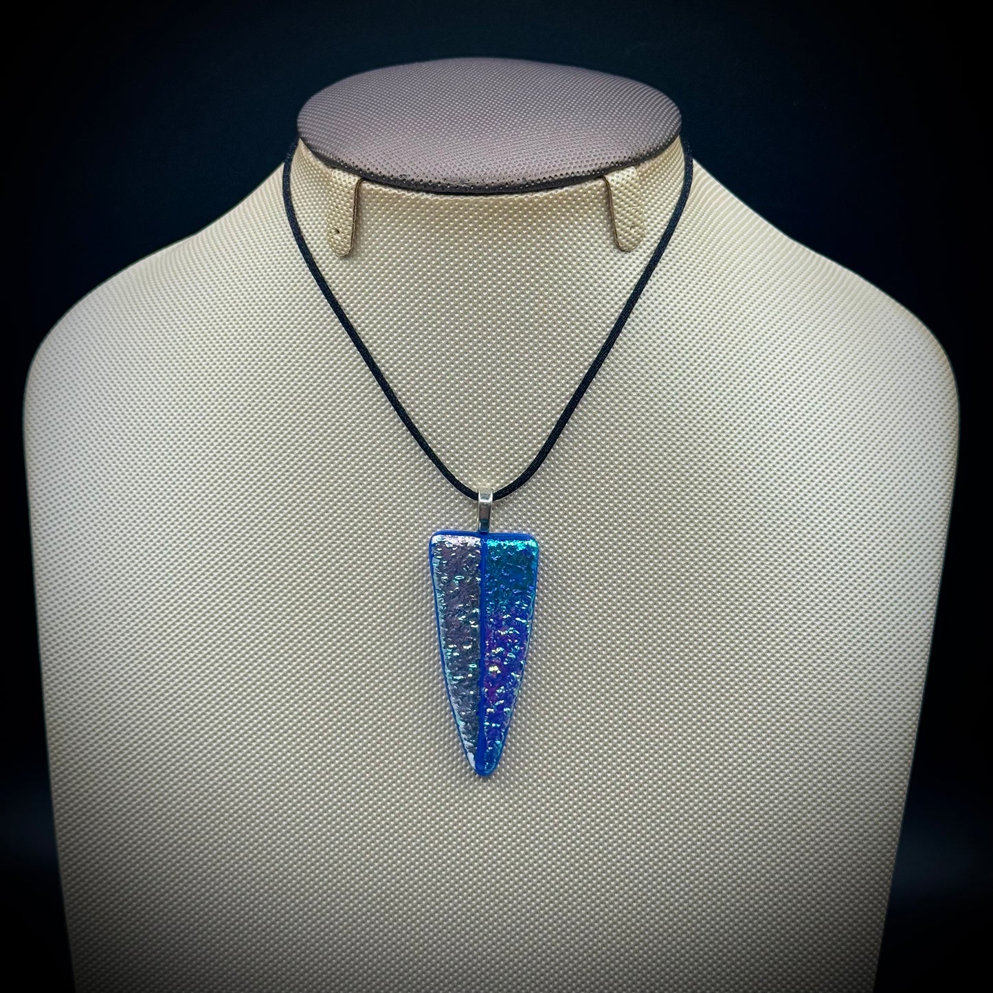 Artist Signed Dichroic Glass Pendant on Silk Cord #15