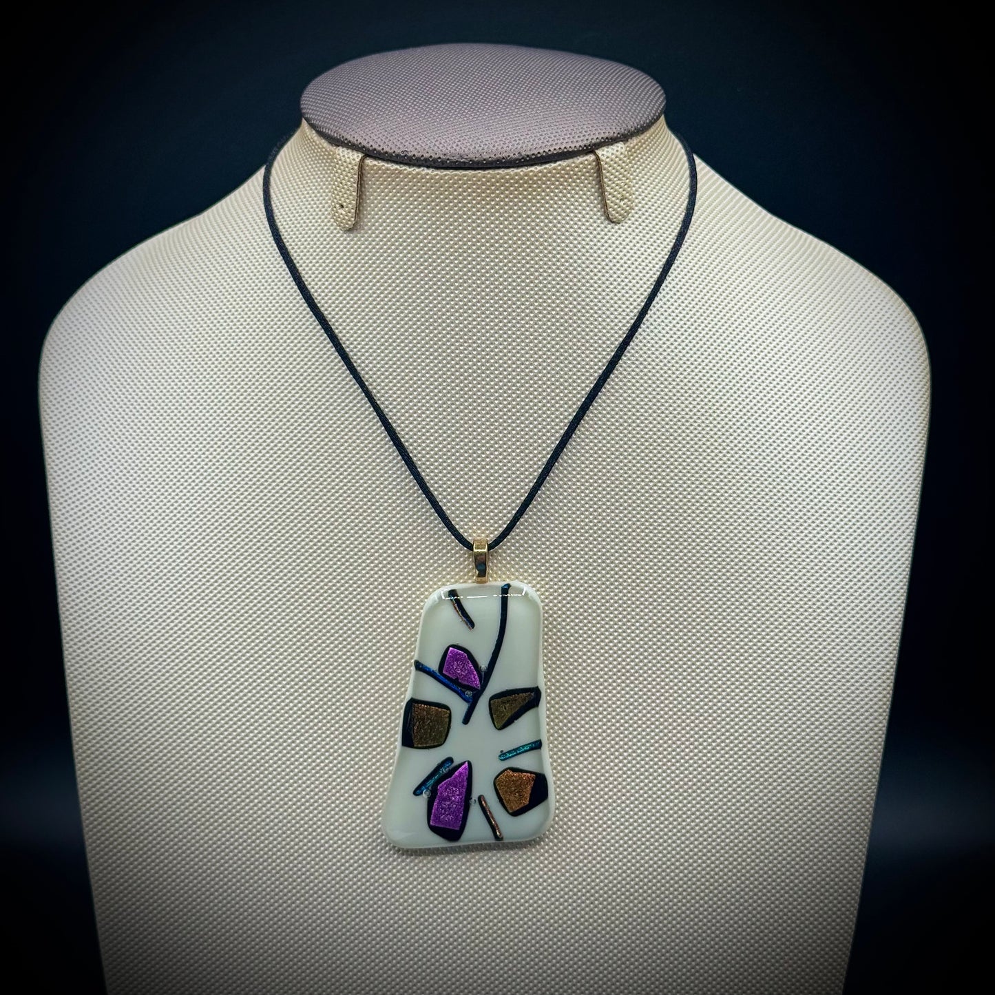 Artist Signed Dichroic Glass Pendant on Silk Cord #17