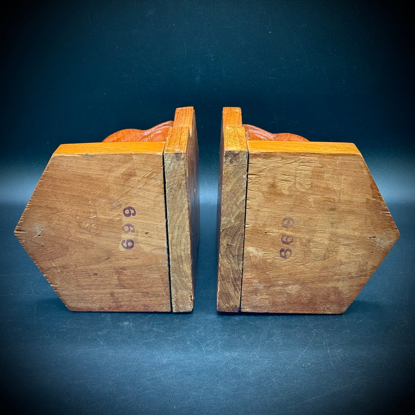 Antique Wood Carved Elephant Bookends