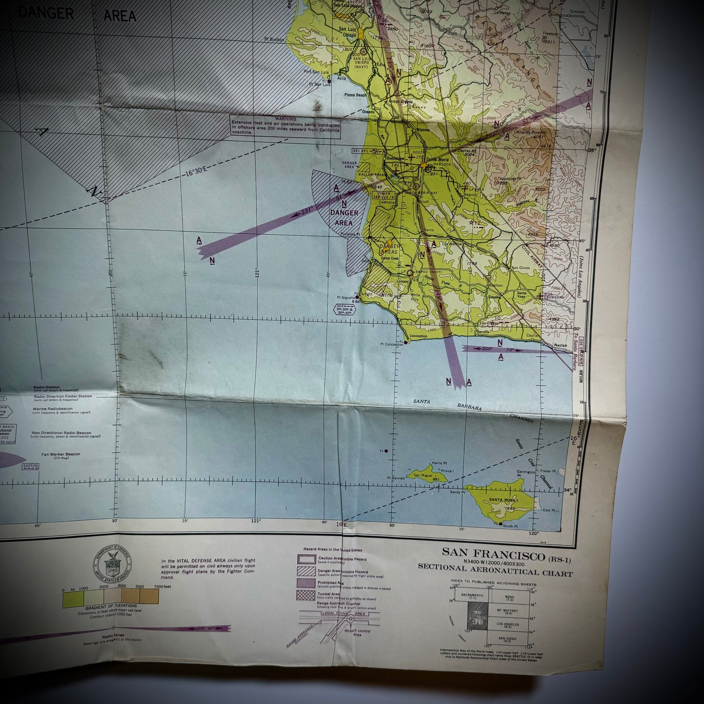 Original WWII "Jolly Roger " Bomber Group Navigation Chart "San Francisco"