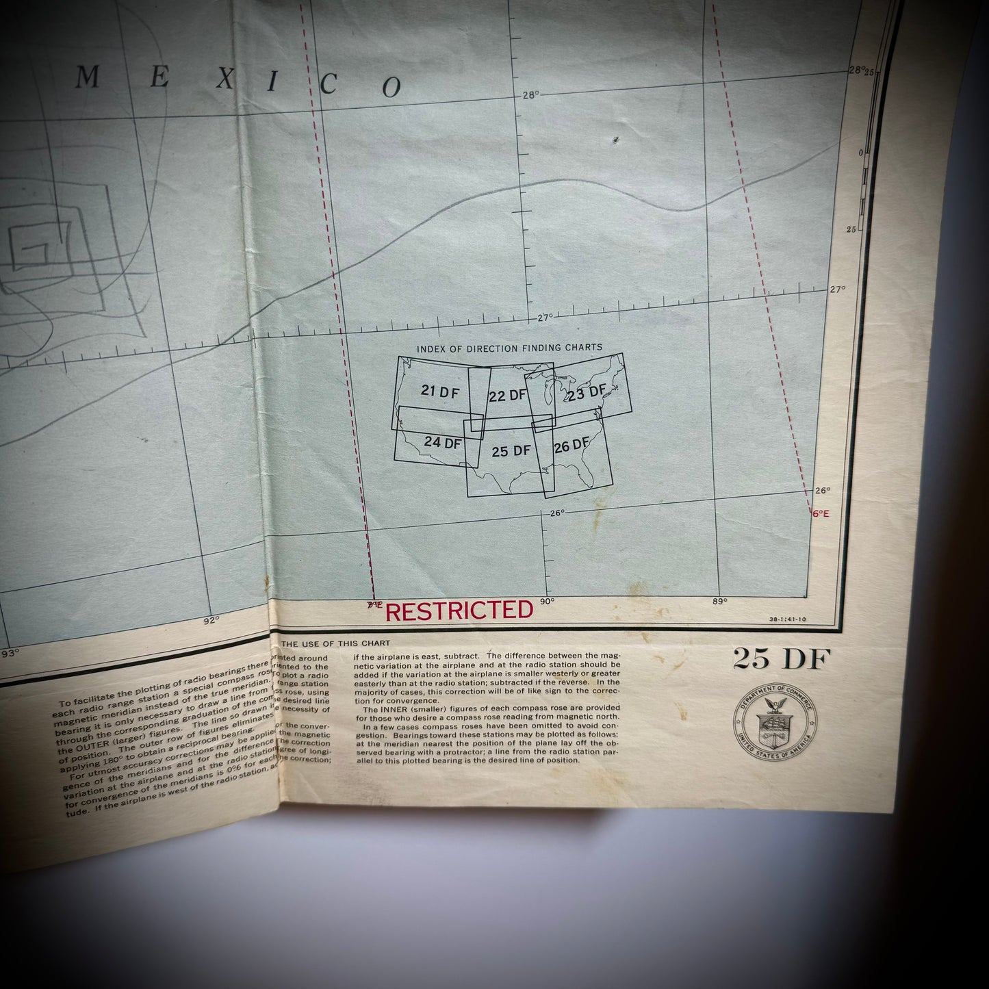 Original WWII "Jolly Roger " Bomber Group Navigation Chart of Texas & Surrounding States