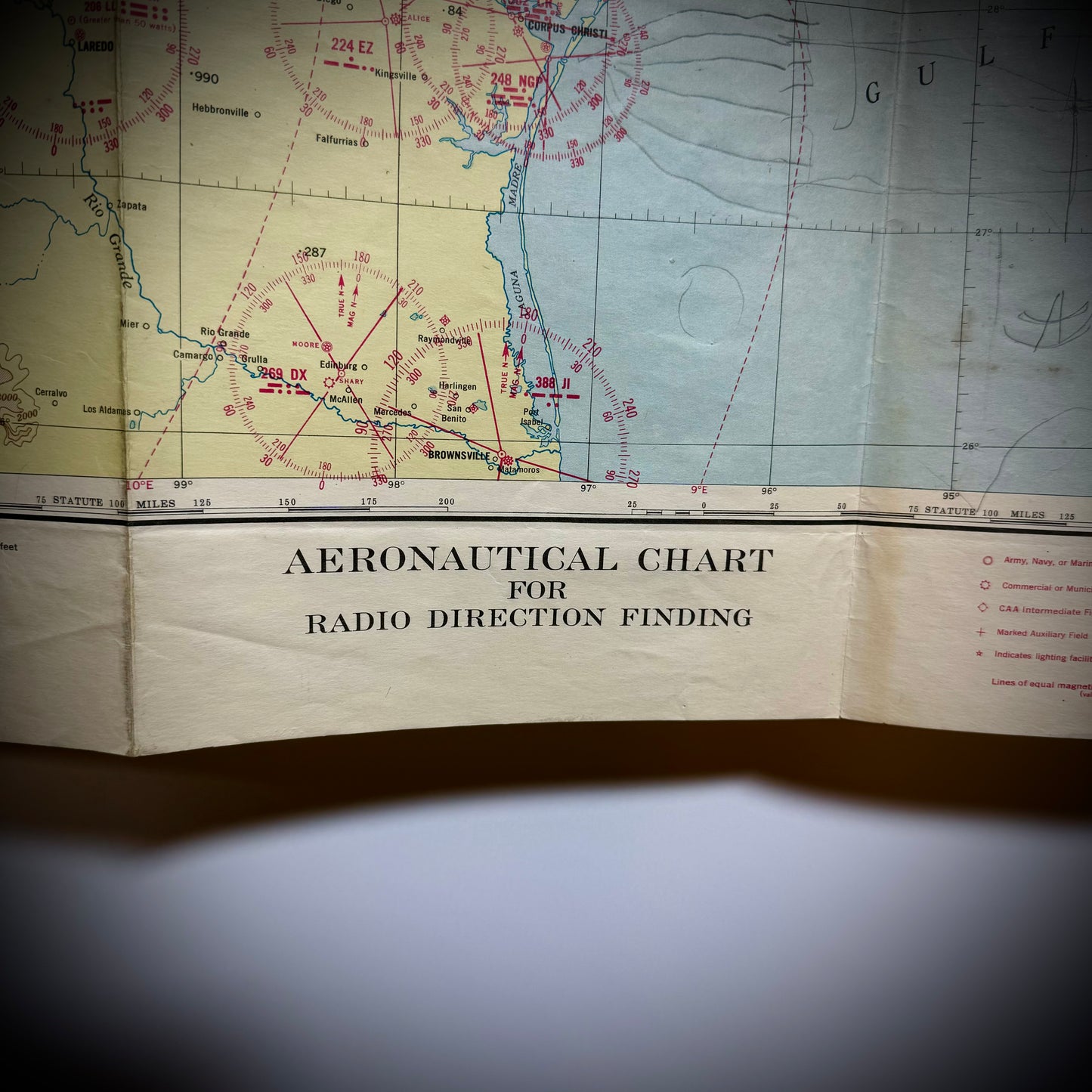 Original WWII "Jolly Roger " Bomber Group Navigation Chart of Texas & Surrounding States