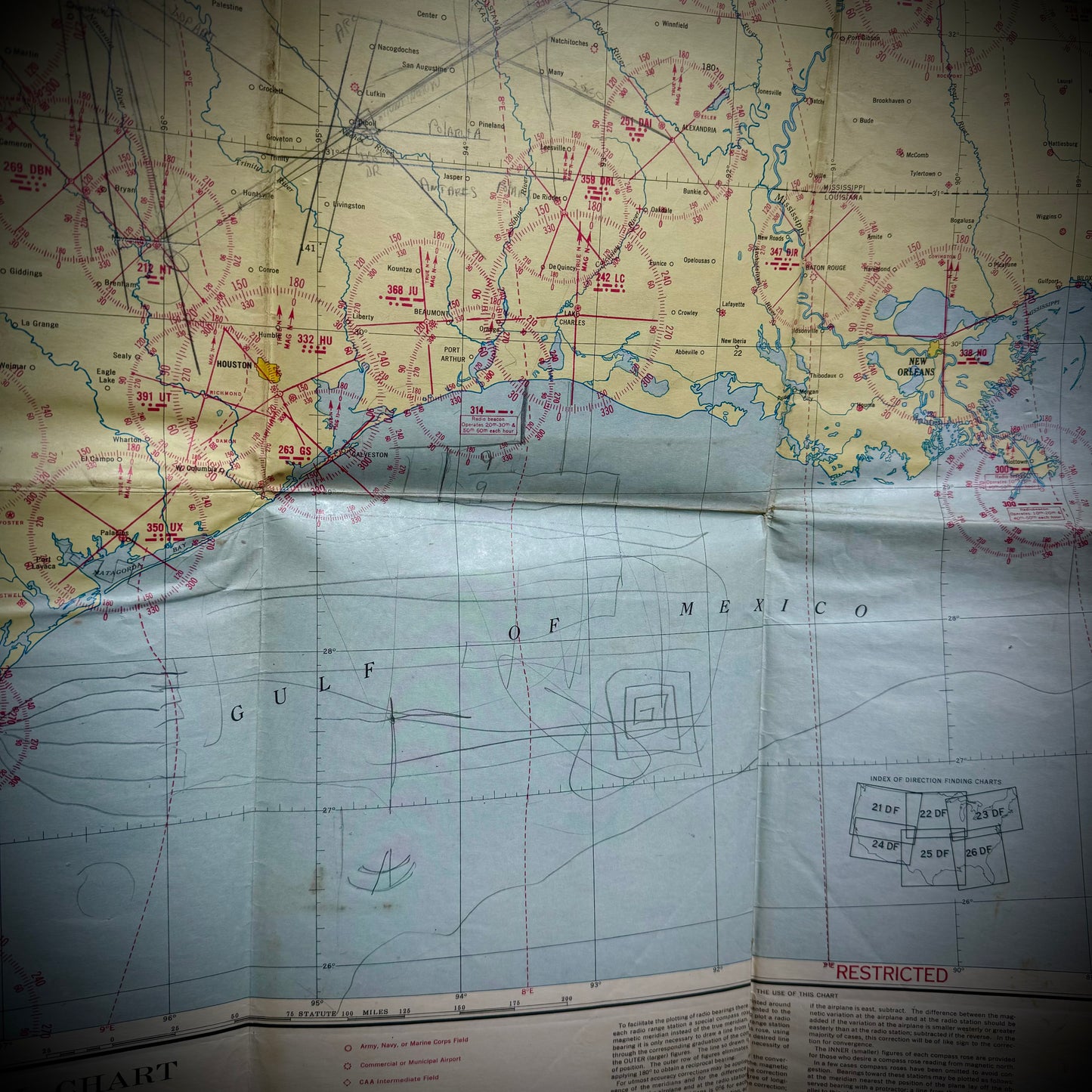 Original WWII "Jolly Roger " Bomber Group Navigation Chart of Texas & Surrounding States