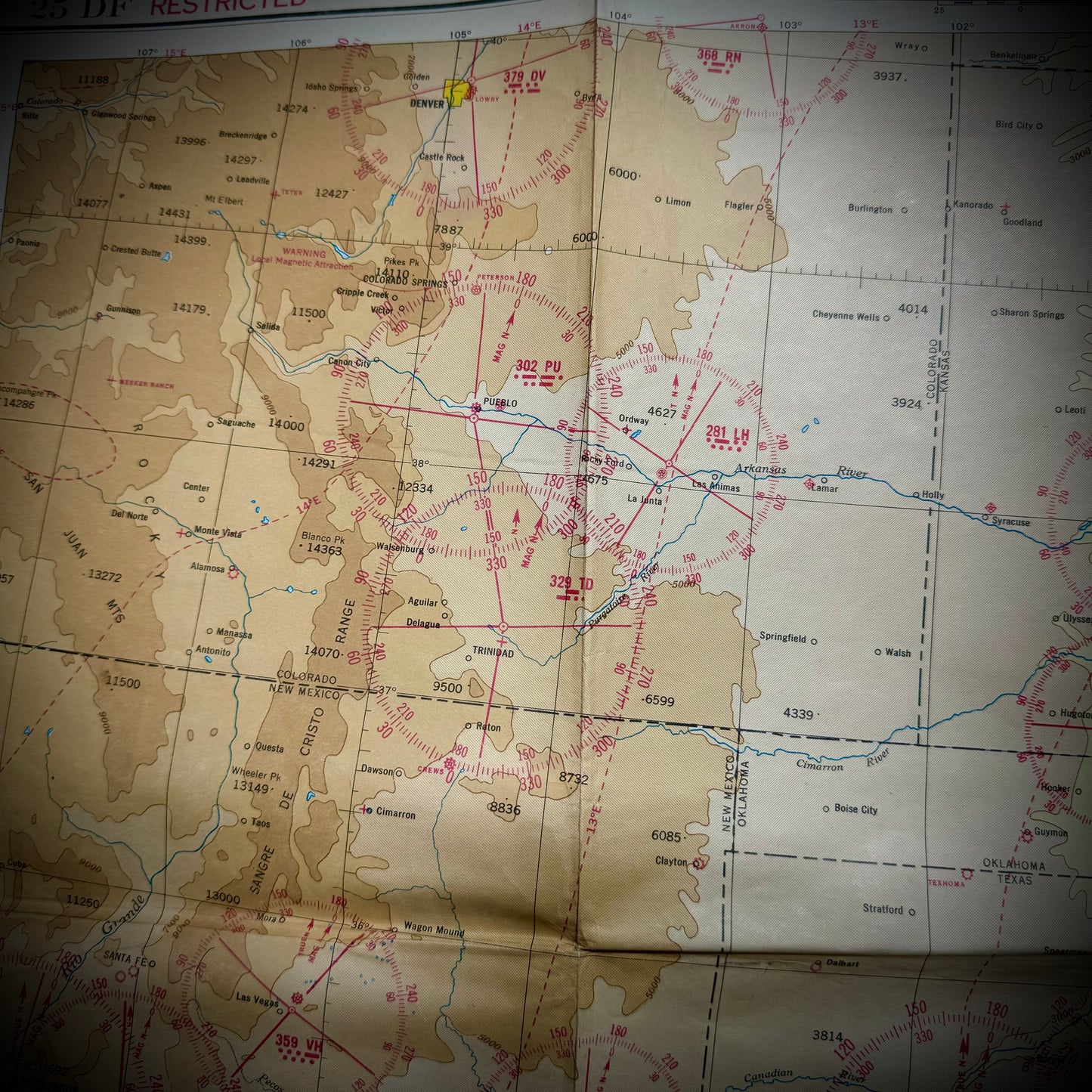 Original WWII "Jolly Roger " Bomber Group Navigation Chart of Texas & Surrounding States