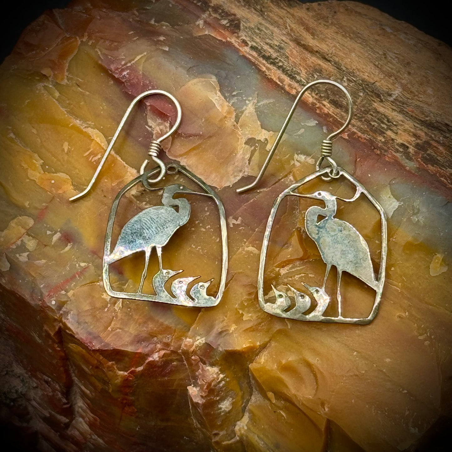 Sterling Silver Crane & Chicks Earrings