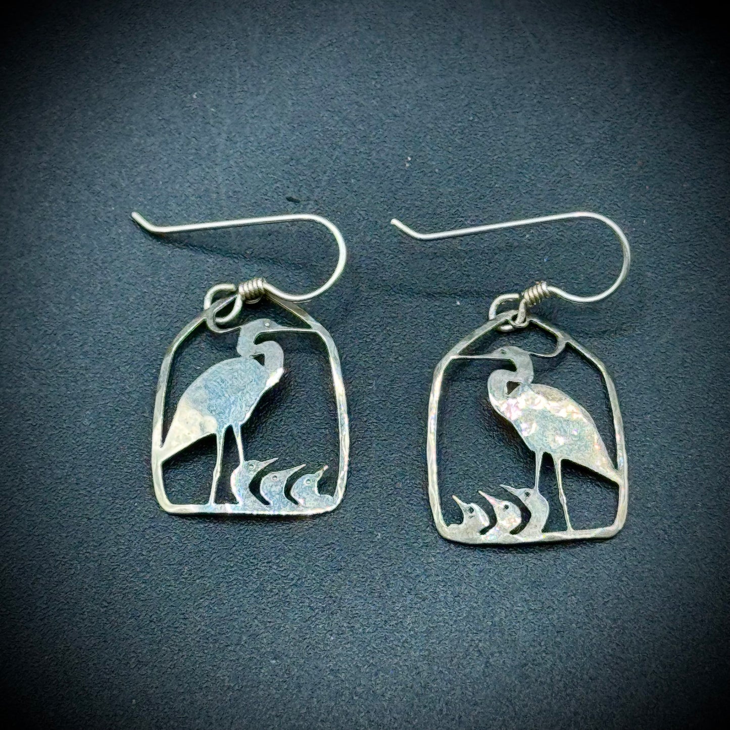 Sterling Silver Crane & Chicks Earrings