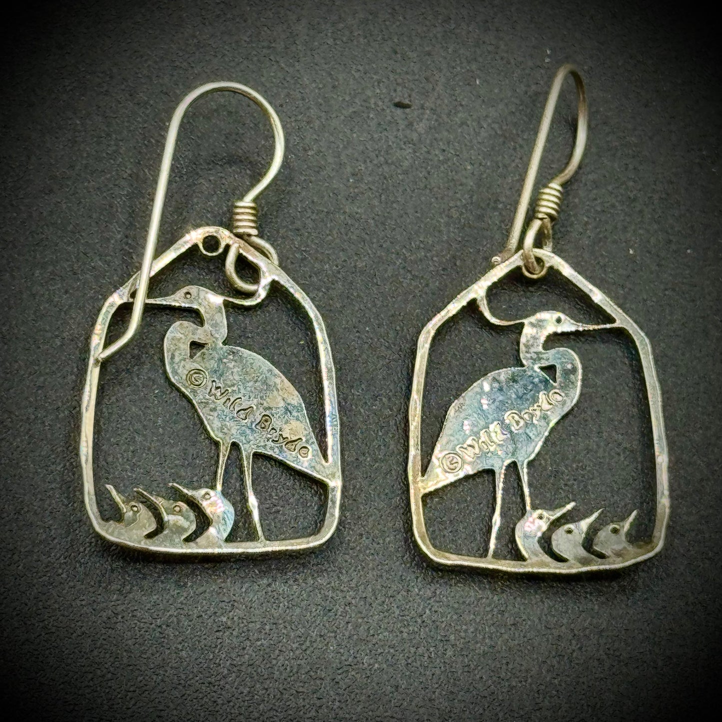 Sterling Silver Crane & Chicks Earrings