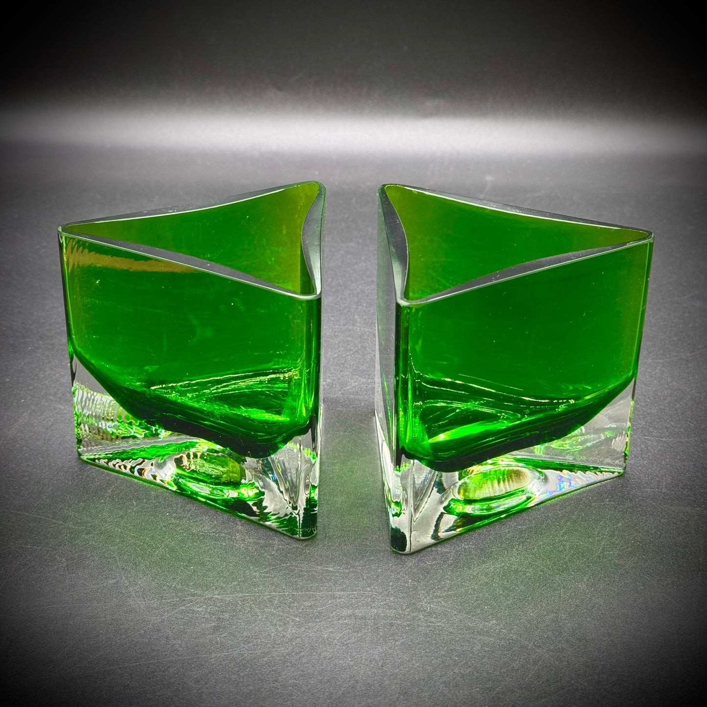 Pair of Emerald Glass Votives