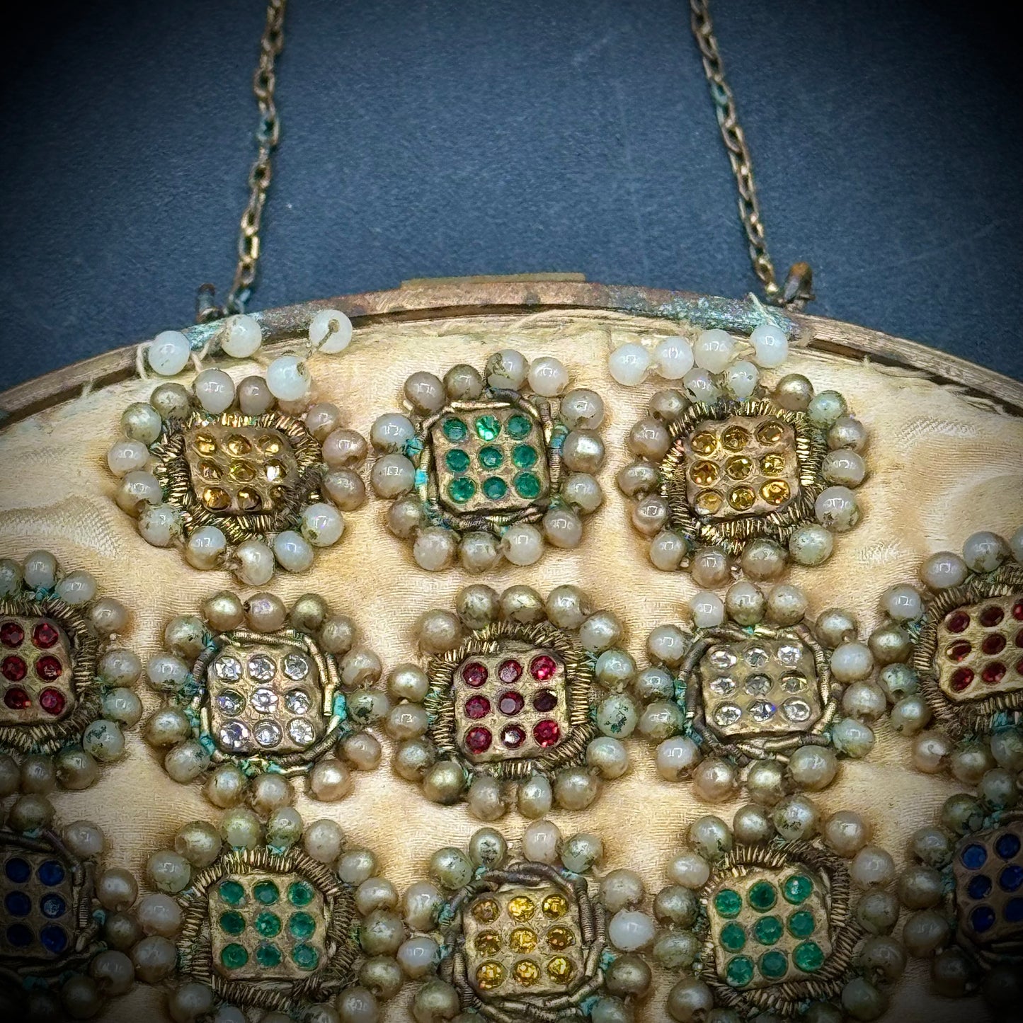 Antique Jolles Faux Pearl, Rhinestones and Beaded Purse