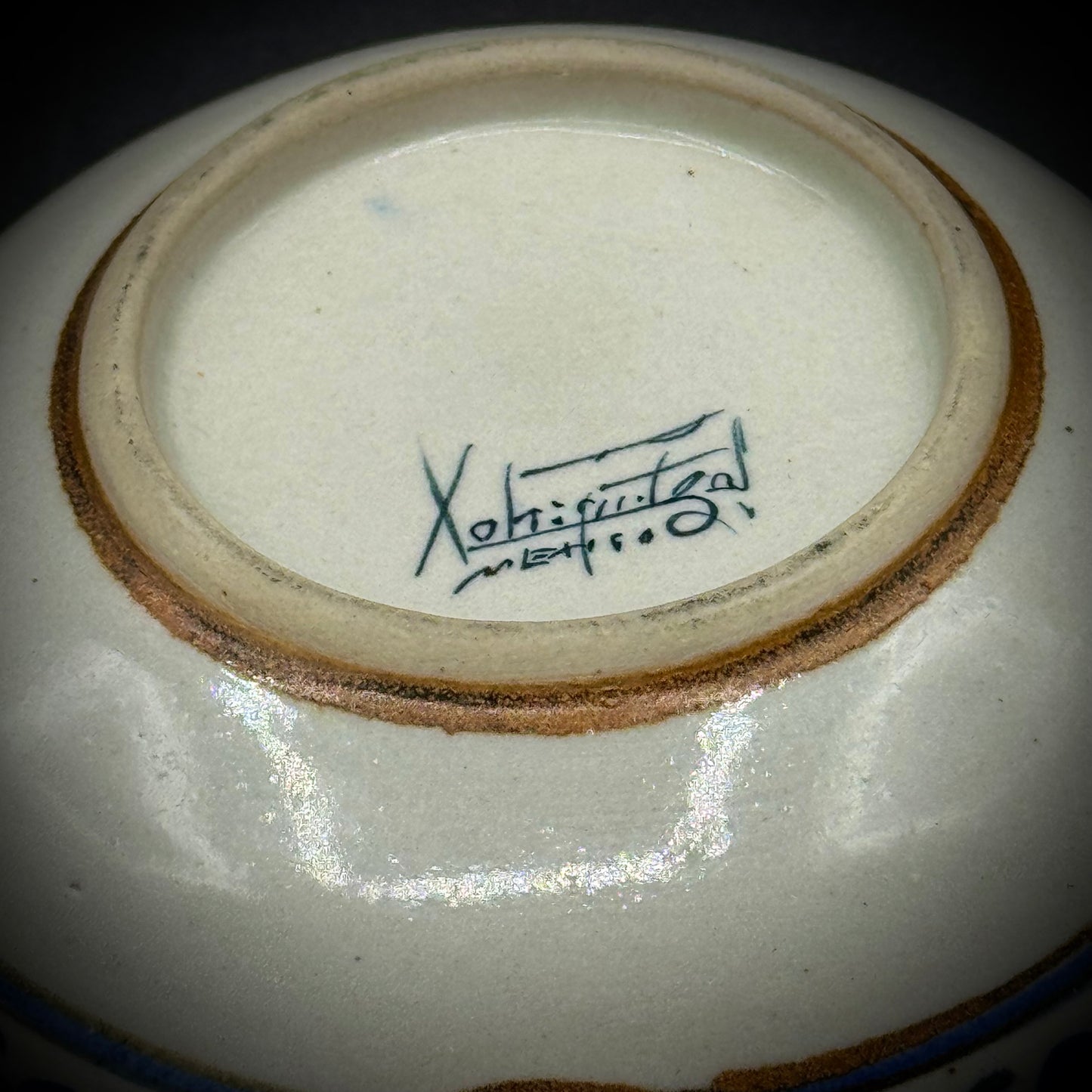 Artist Signed Tonala Bowl with Solid Brown Handle