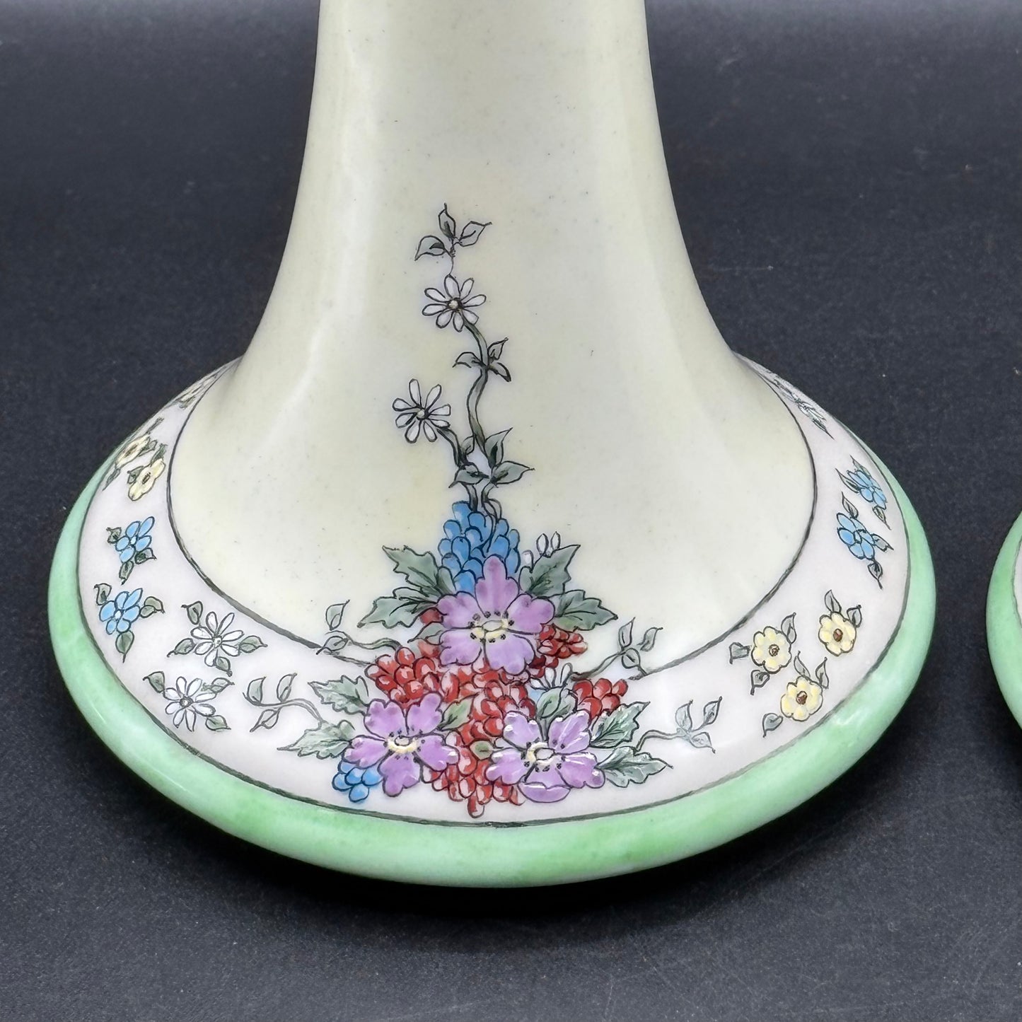 Pair of Antique Painted Flower Candlesticks