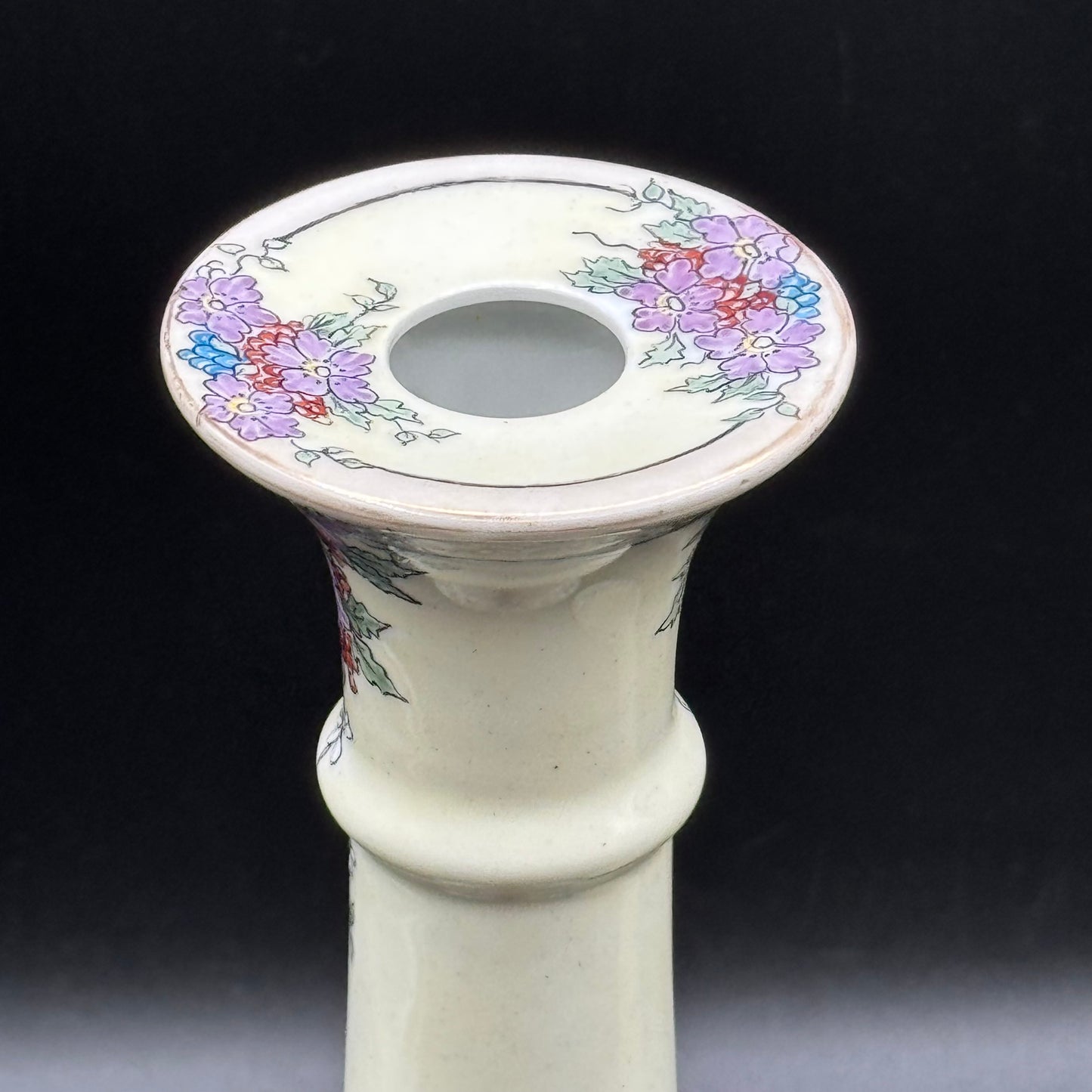 Pair of Antique Painted Flower Candlesticks