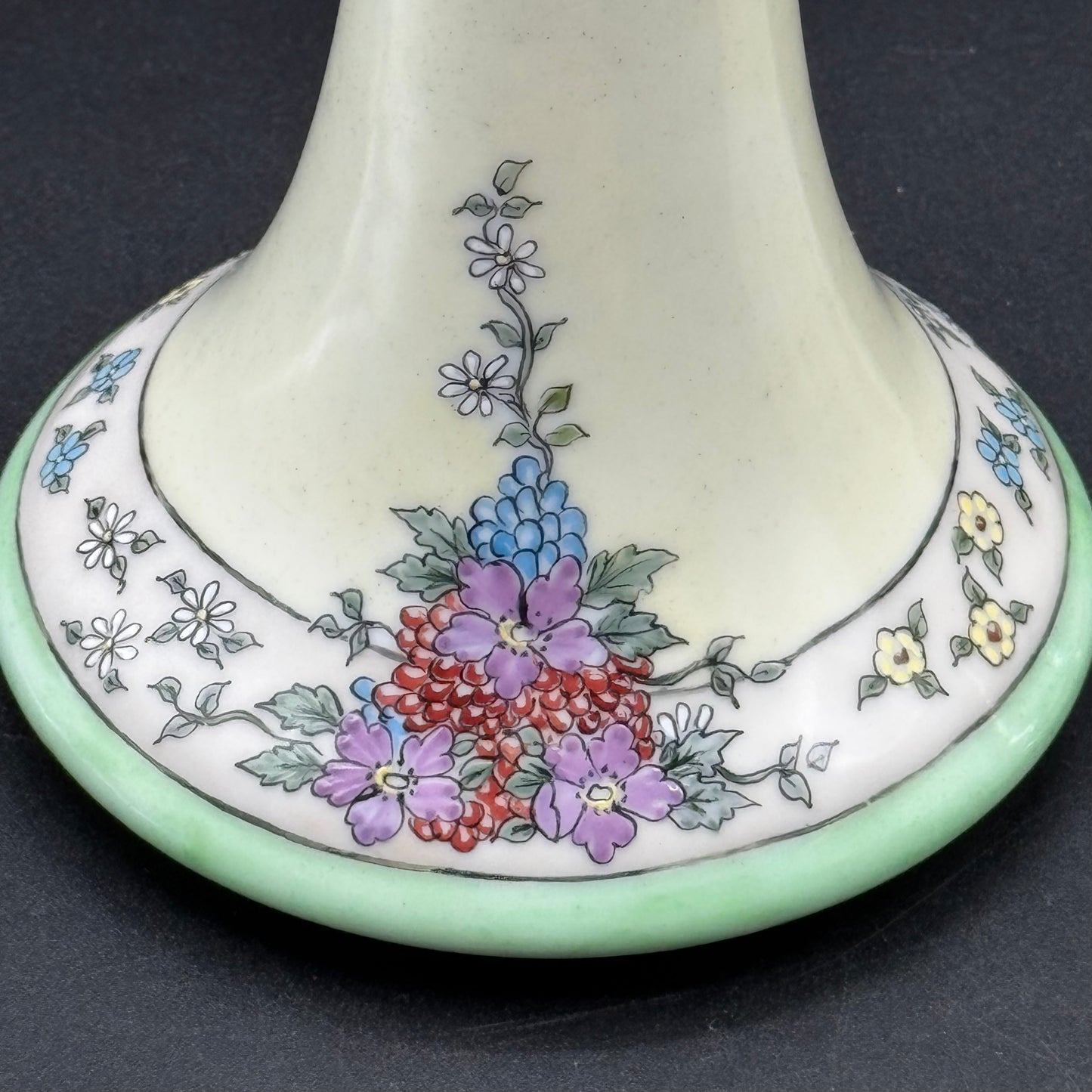 Pair of Antique Painted Flower Candlesticks