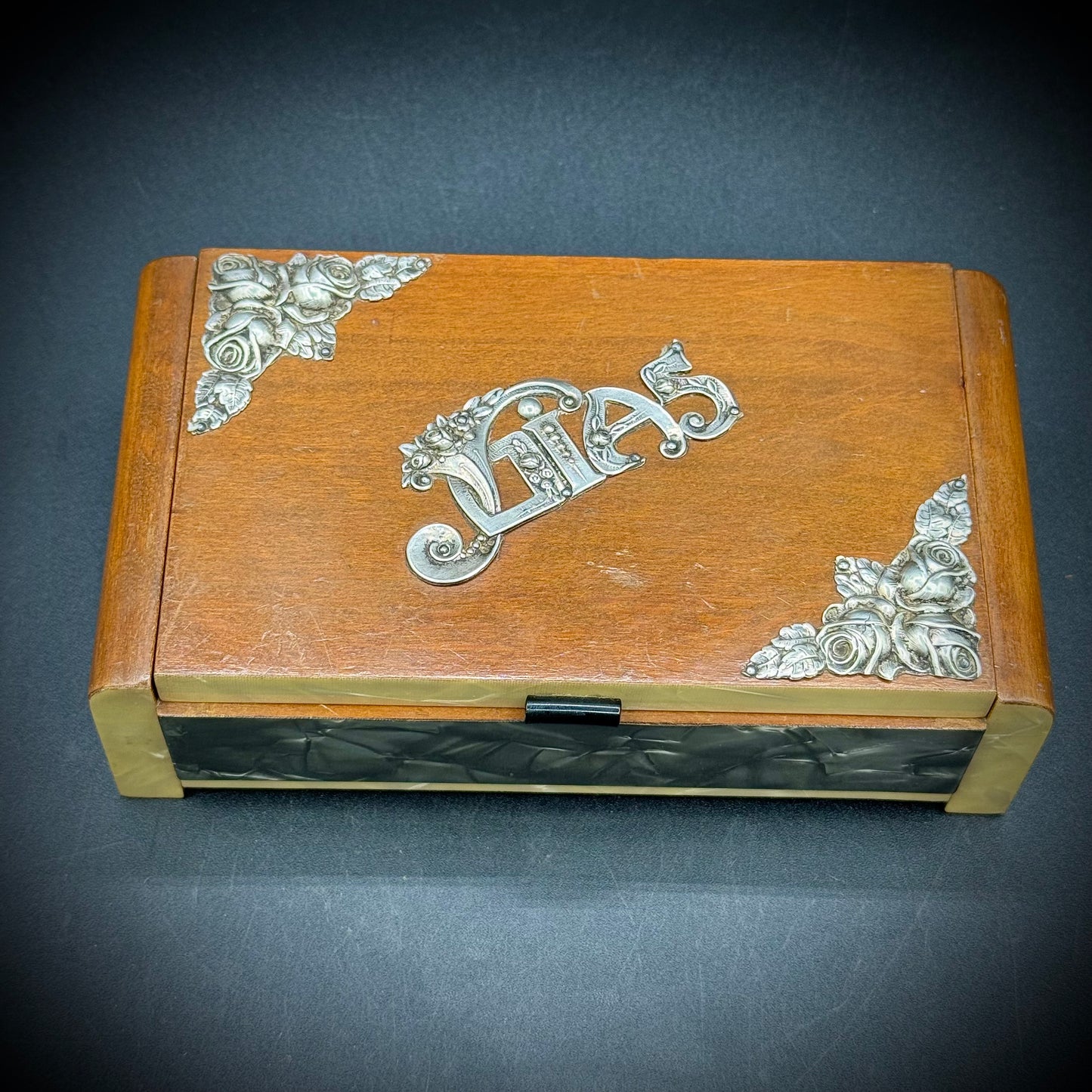 Ornate Art Deco Jewelry Box with Sterling Silver Accents